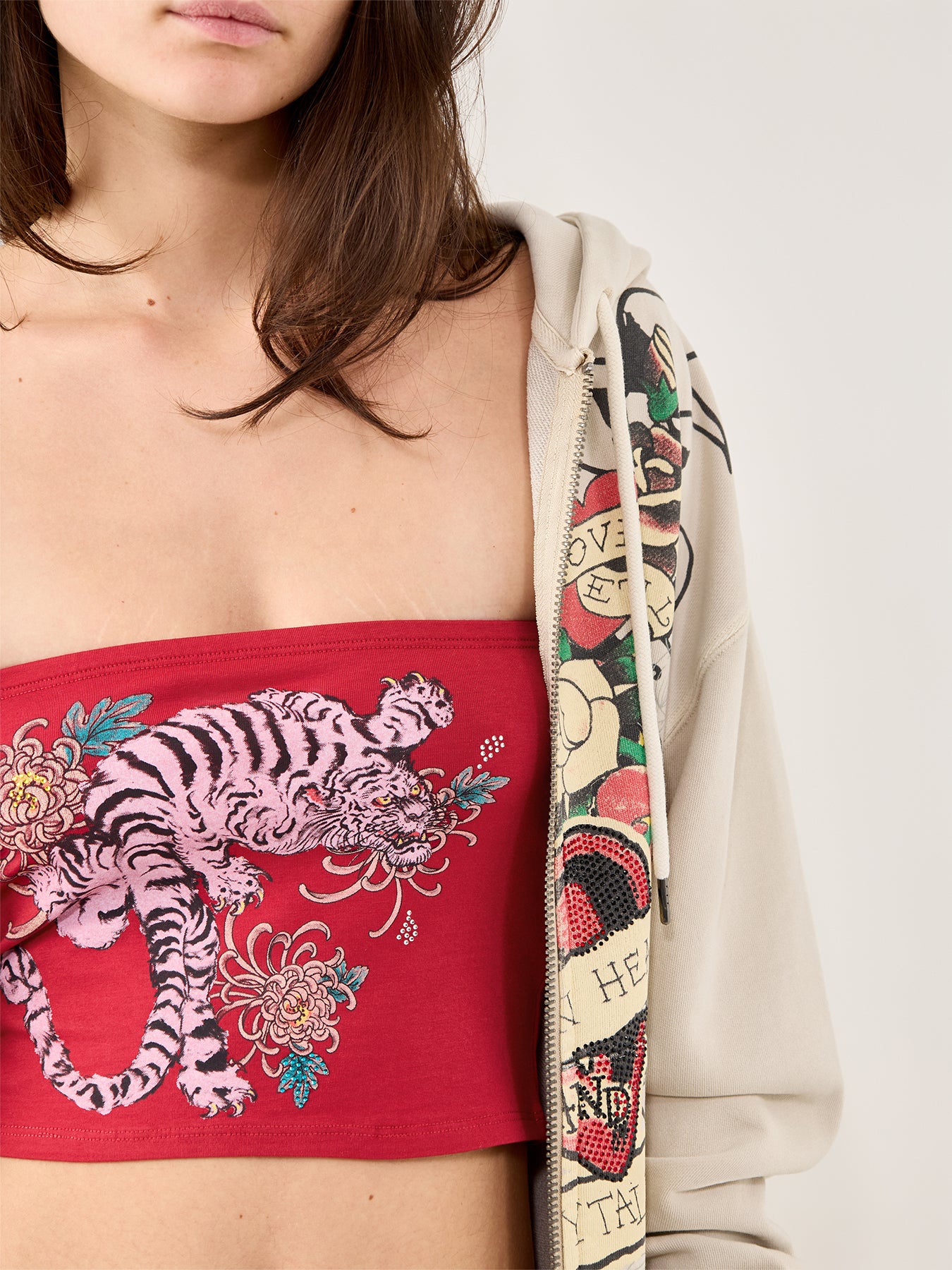 Snow Tiger Diamante Bandeau Top Red