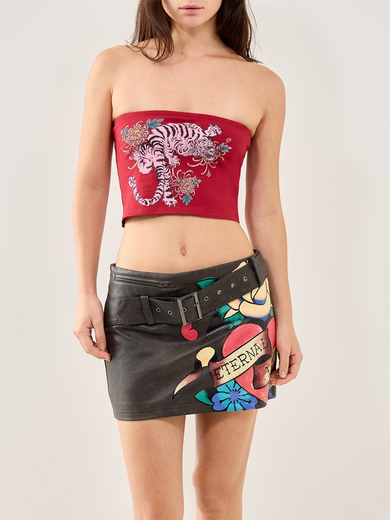 Snow Tiger Diamante Bandeau Top Red