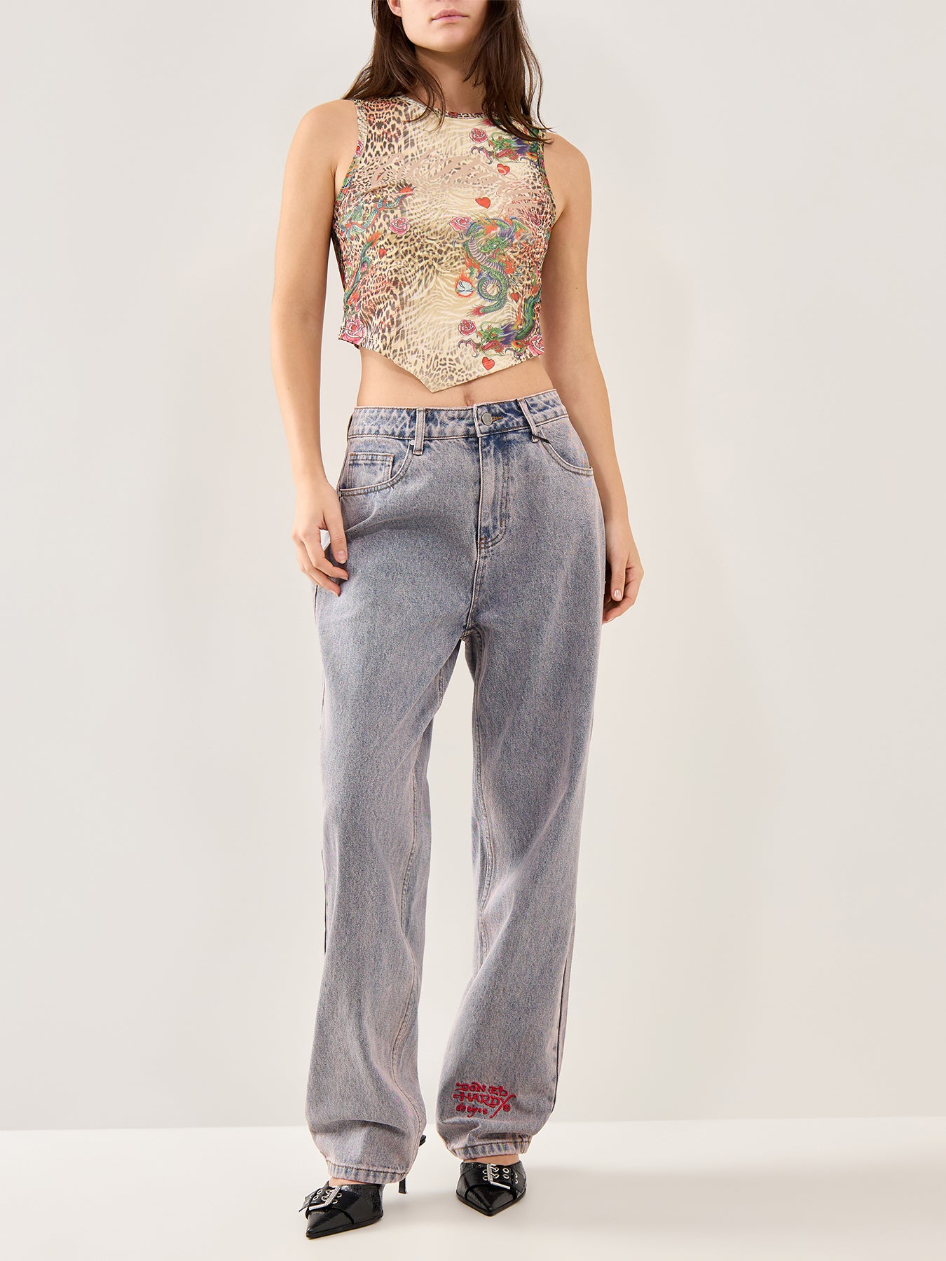 Dragon Repeat Mesh Vest Top Ecru