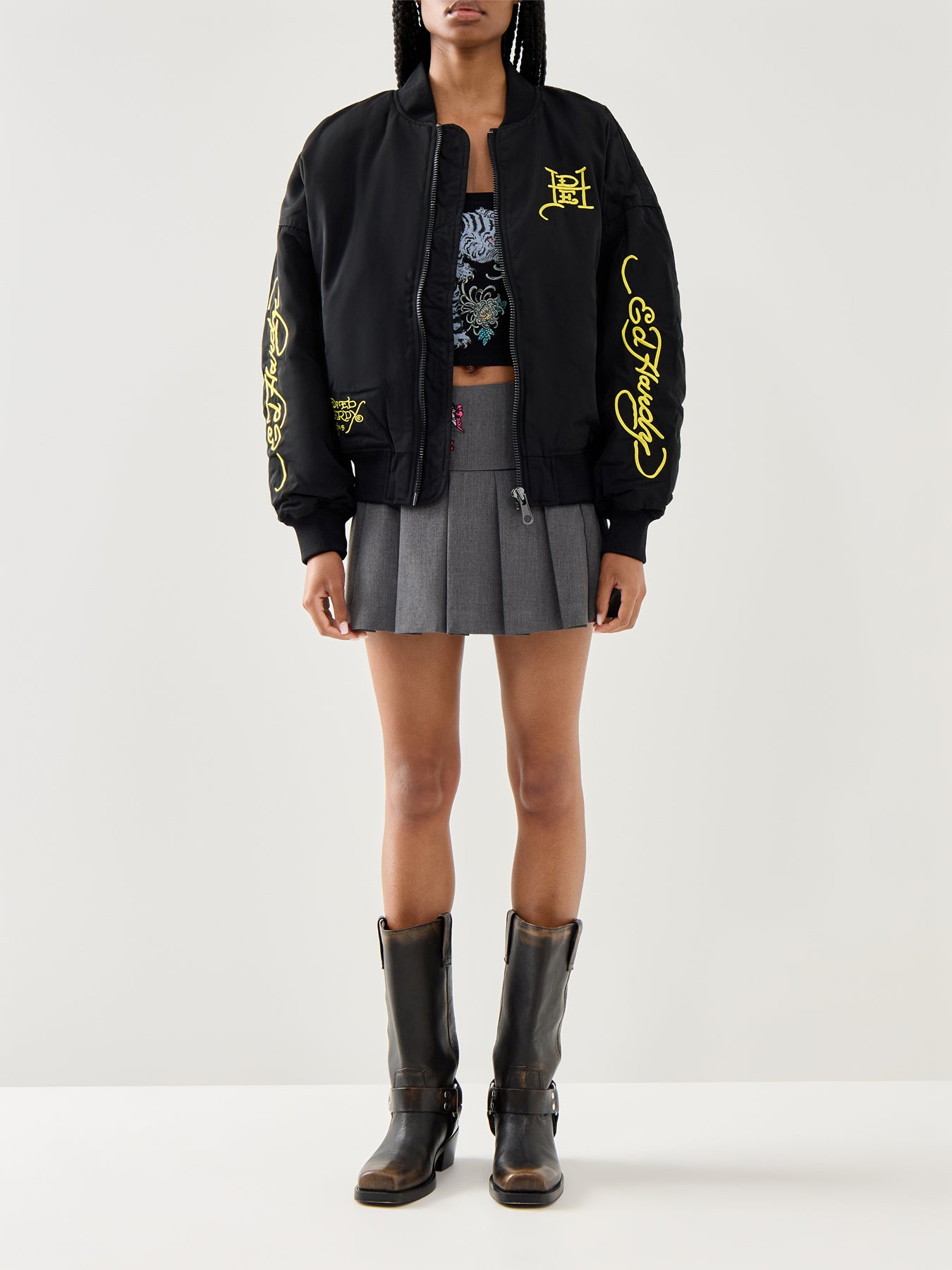 Womens Skull And Panther Pleated Mini Skort