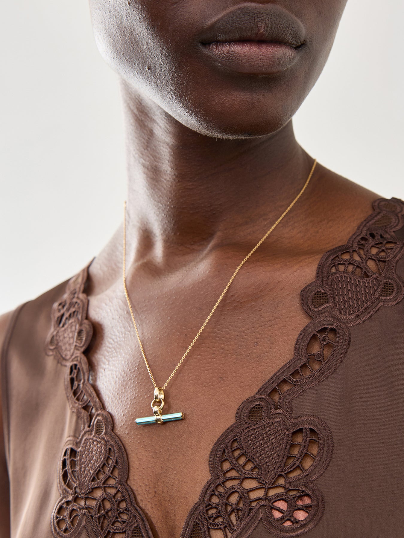 Turquoise Enamel Small T-bar Necklace