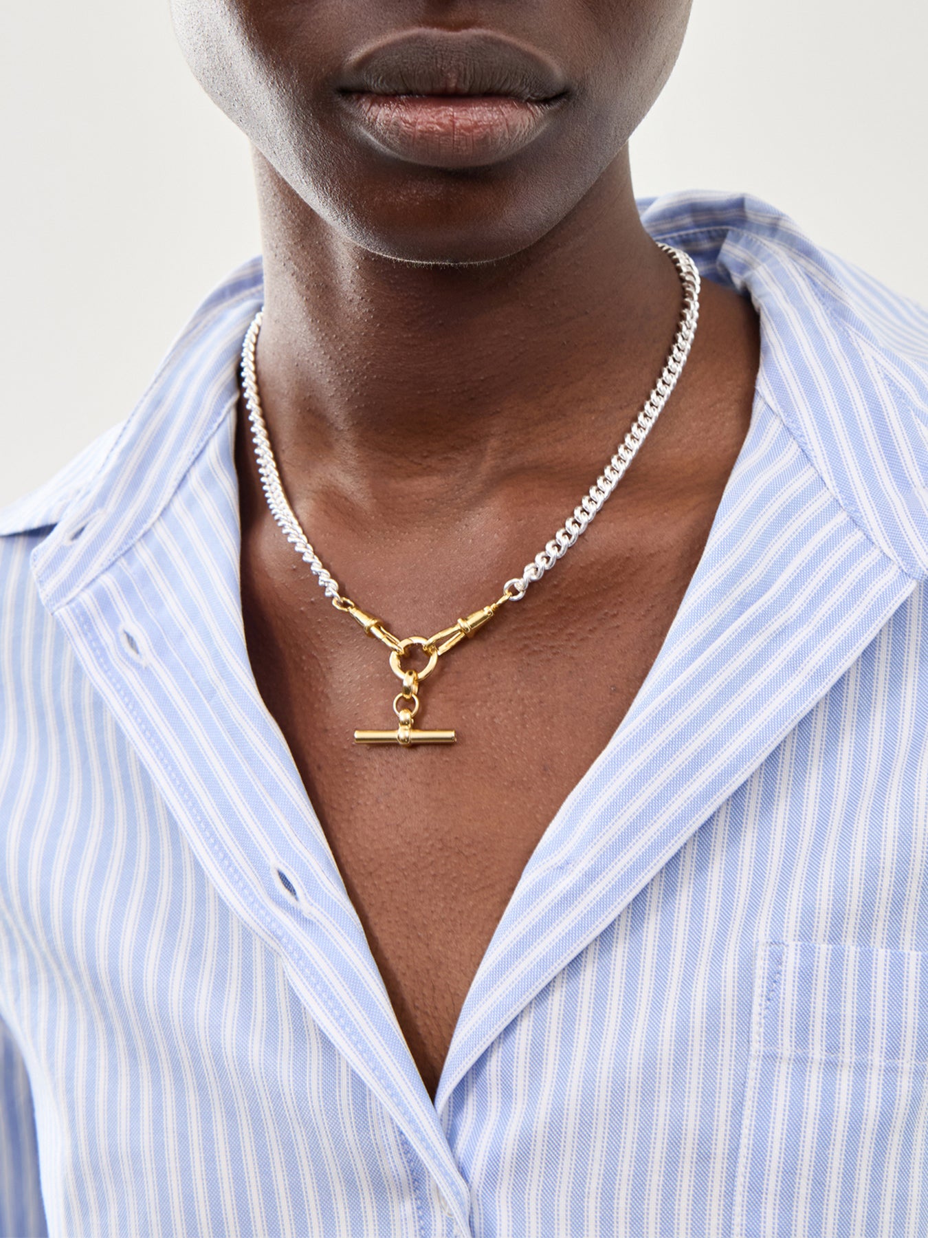 Silver and Gold Slim T-bar Necklace