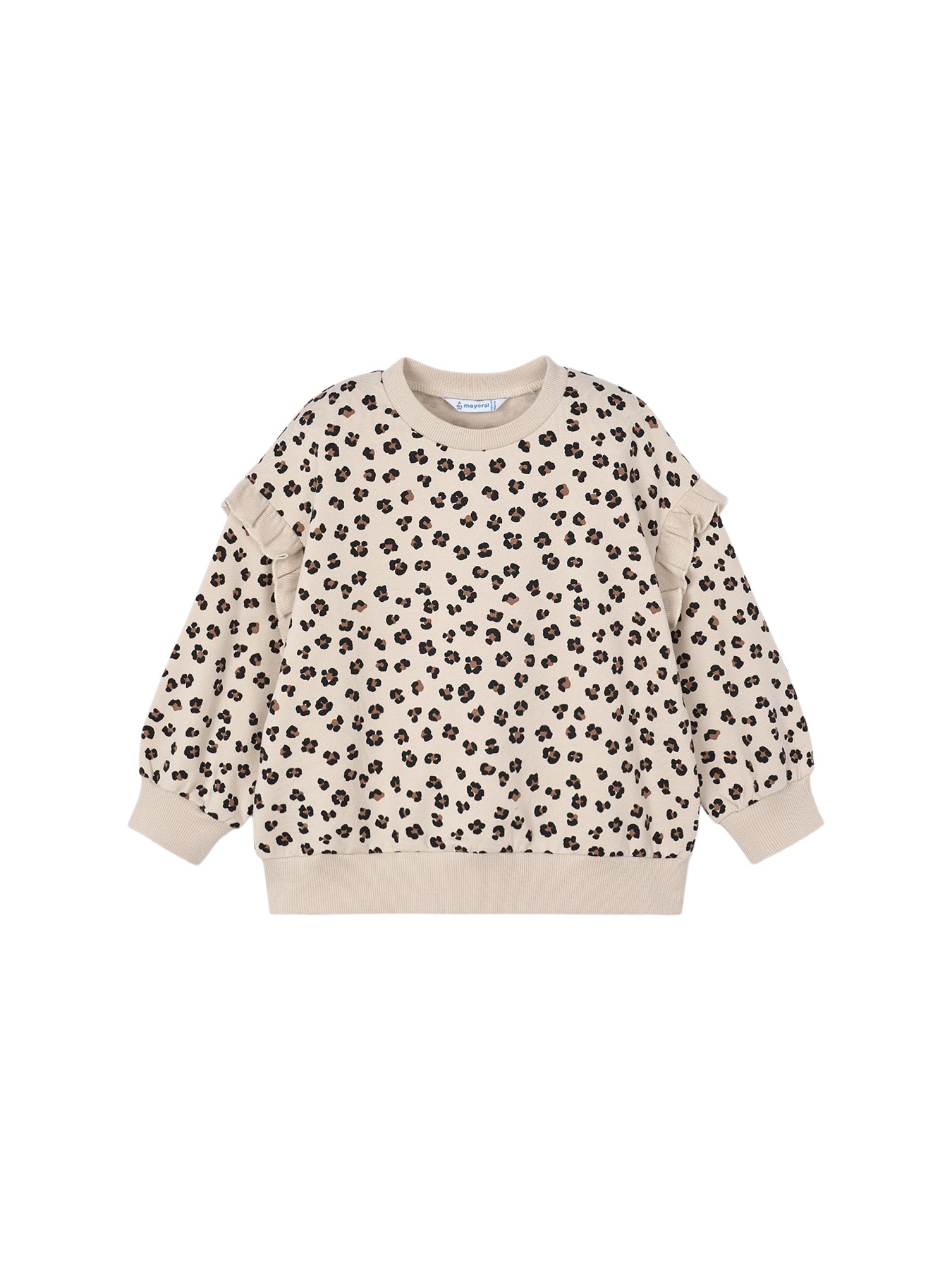 Leopard Ruffle Cotton Sleeve Pullover Sand