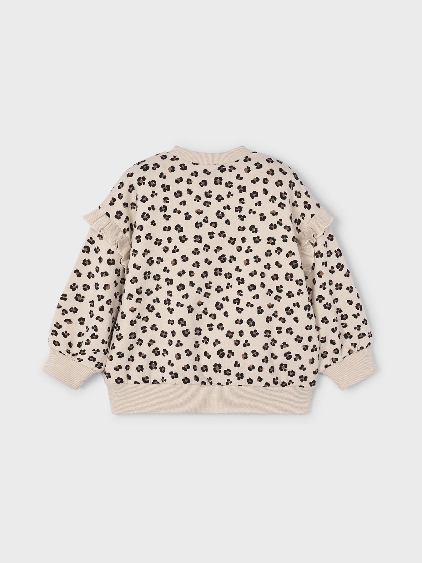 Leopard Ruffle Cotton Sleeve Pullover Sand