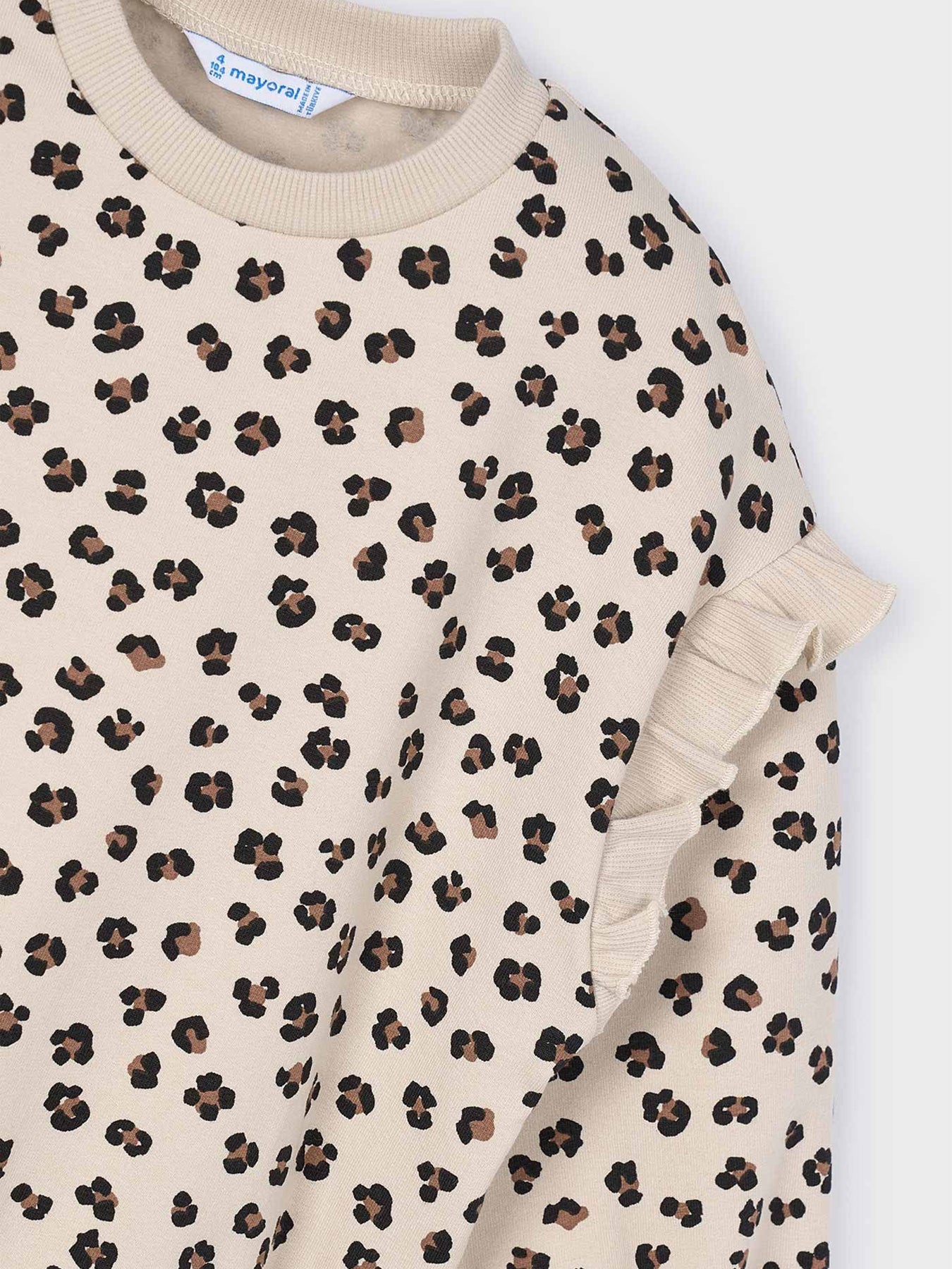 Leopard Ruffle Cotton Sleeve Pullover Sand