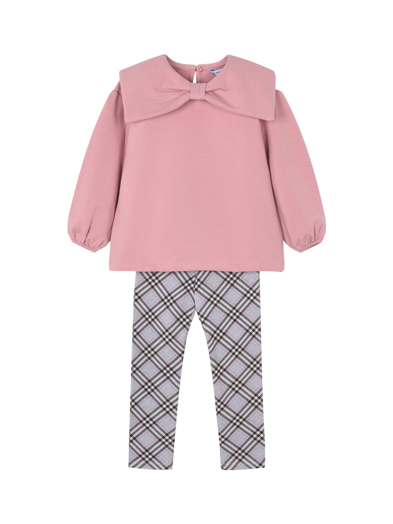 Bow Pullover Check Leggings Set