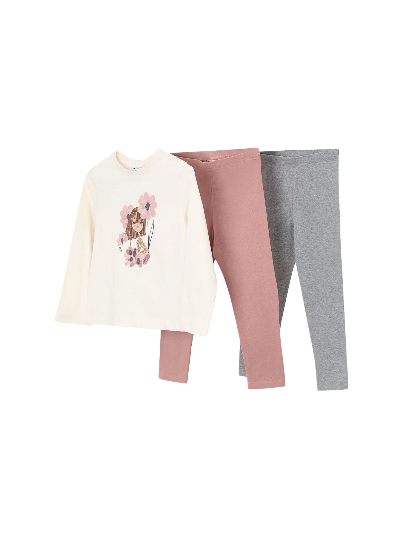 Girl Flower Two Piece Leggings Set Makeup Pink