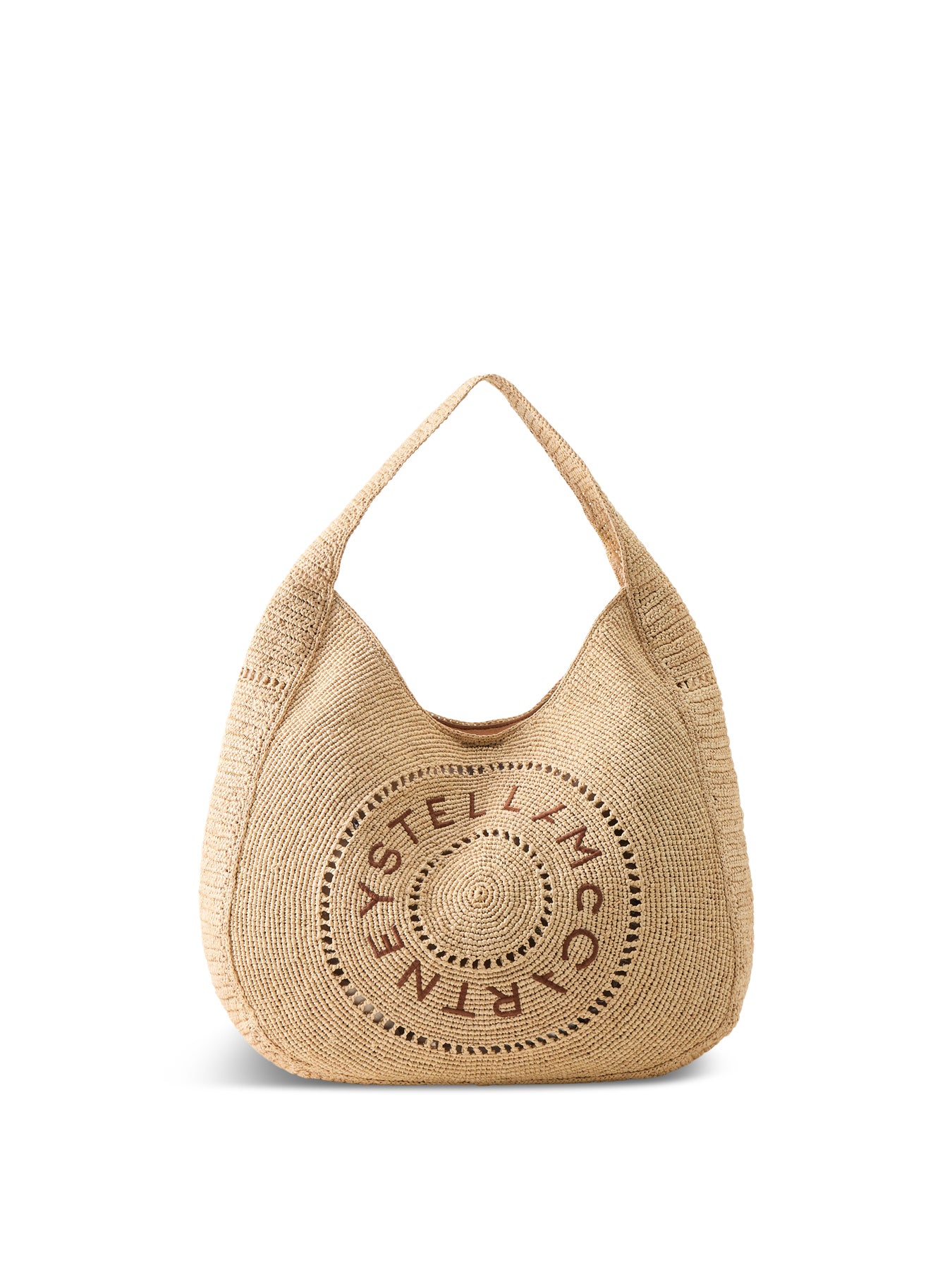 Logo Large Crochet Hobo Bag Beige