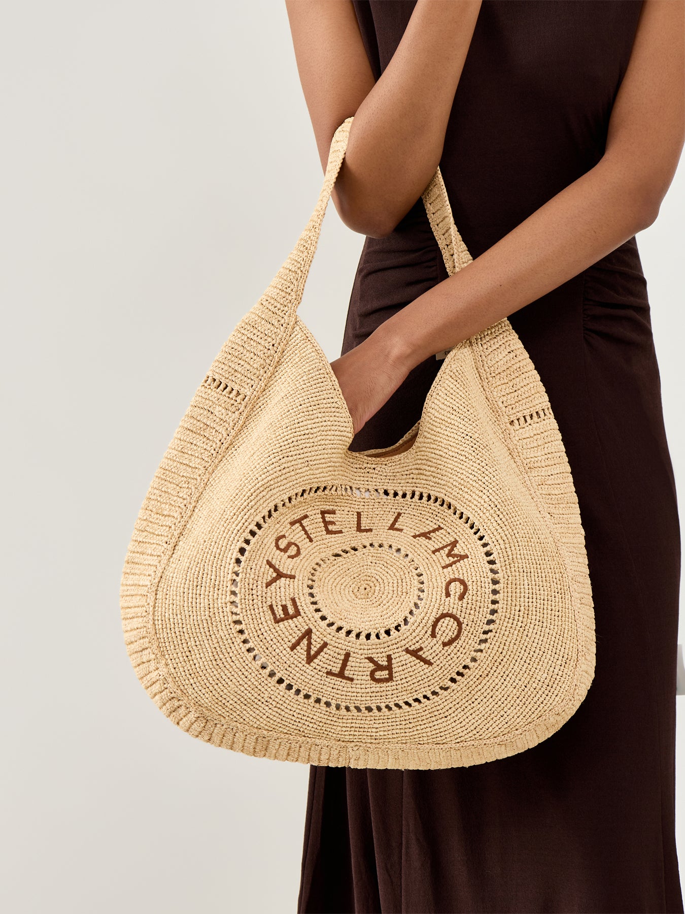 Logo Large Crochet Hobo Bag Beige