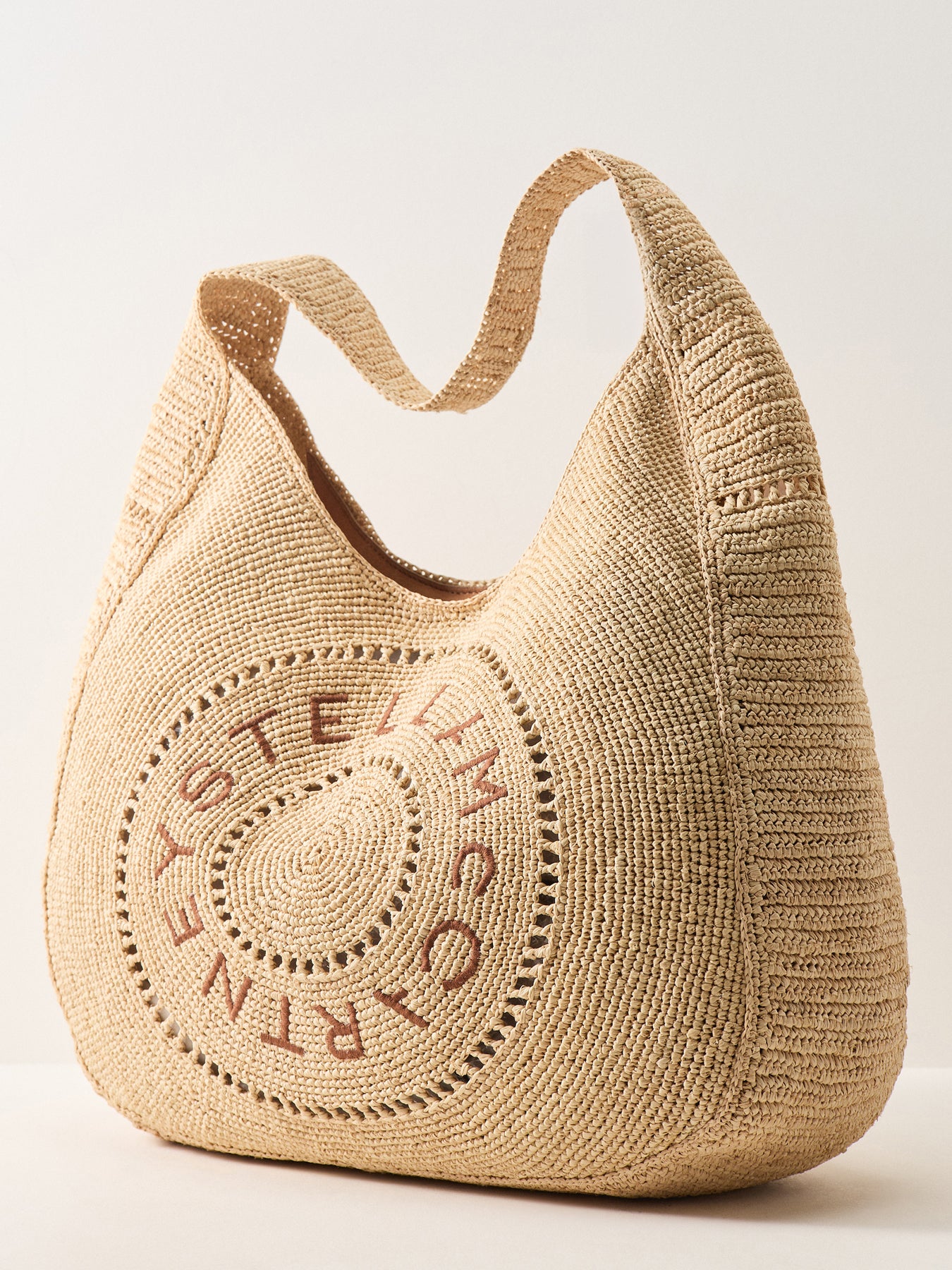 Logo Large Crochet Hobo Bag Beige