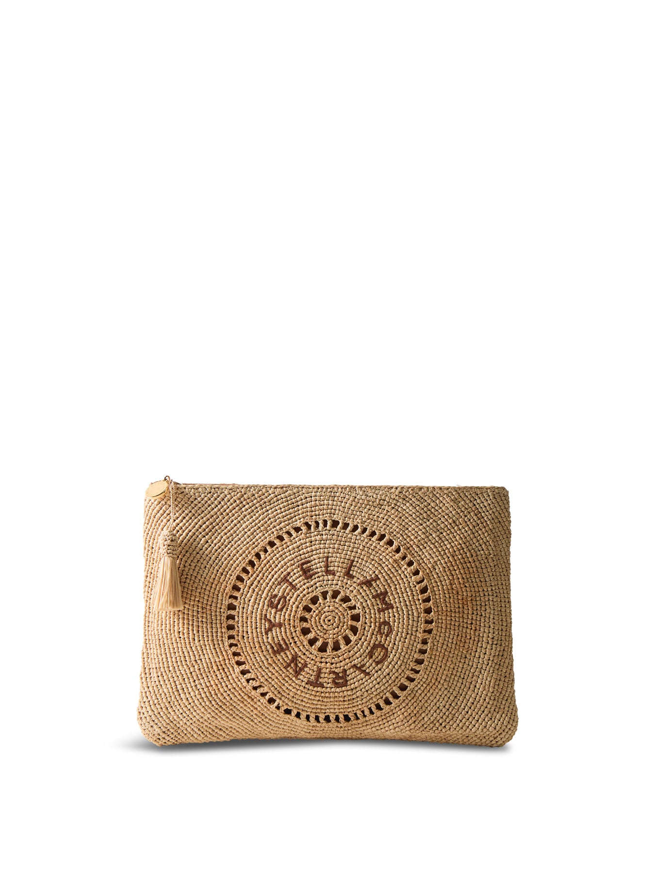 Logo Crochet Raffia Pouch Natural