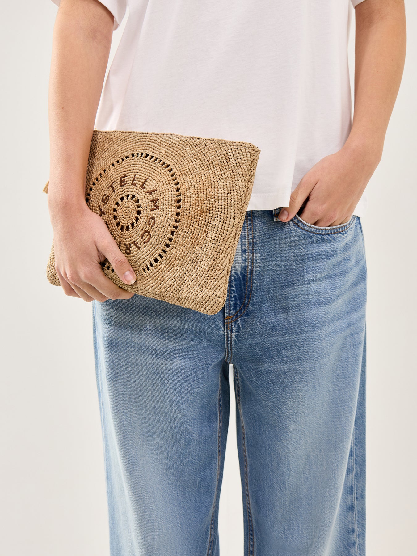 Logo Crochet Raffia Pouch Natural