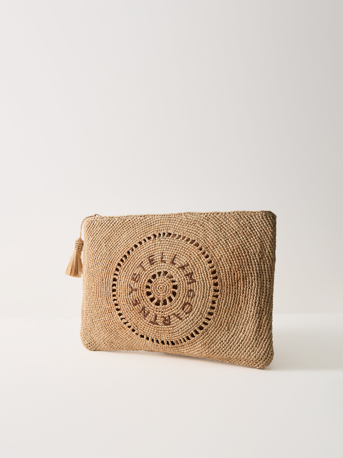 Logo Crochet Raffia Pouch Natural