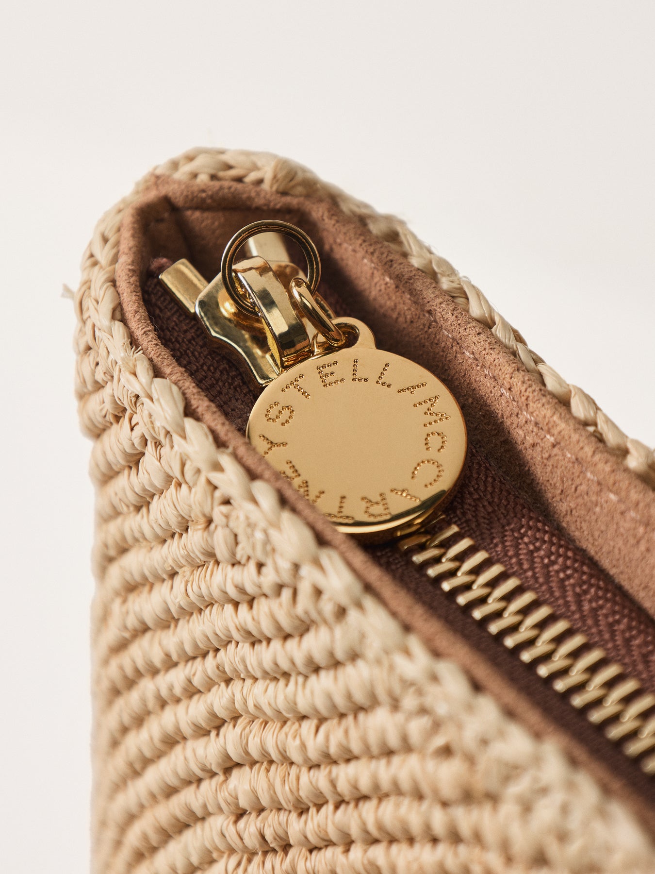 Logo Crochet Raffia Pouch Natural