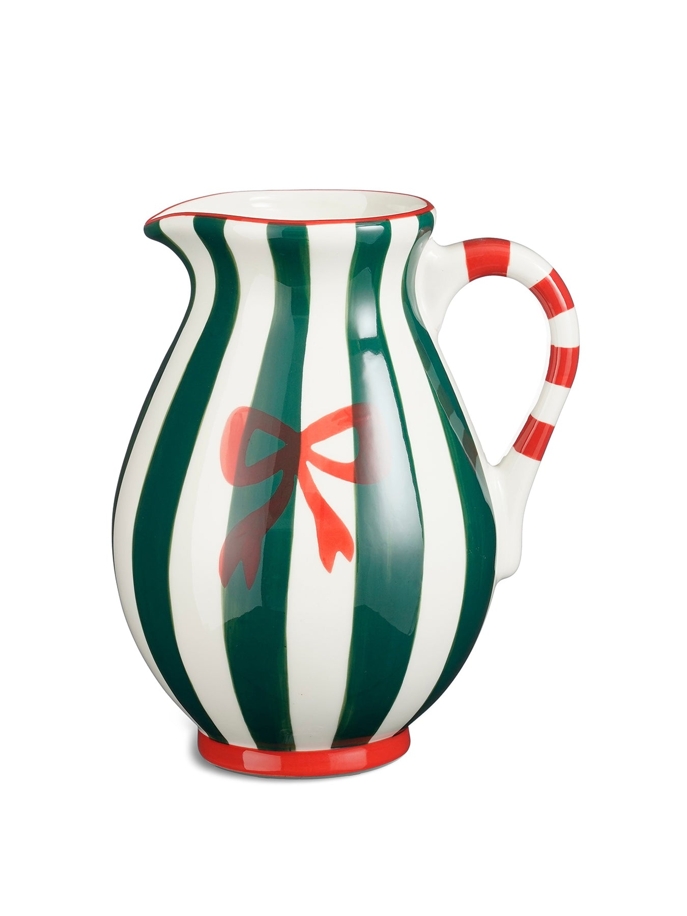 Green Striped Porcelain Jug with Red Bow Detail