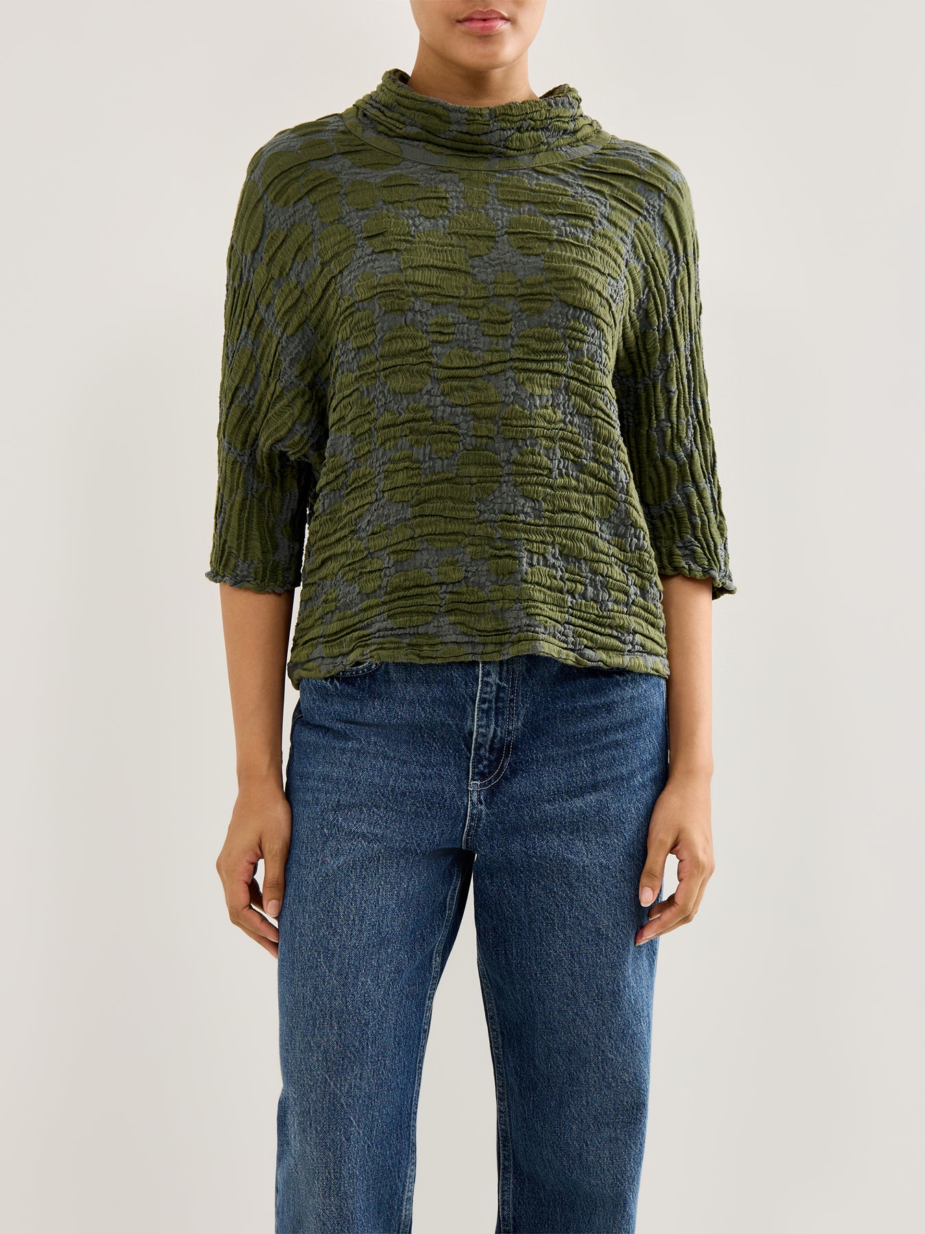 Spot Cowl Neck Top Forest Mist