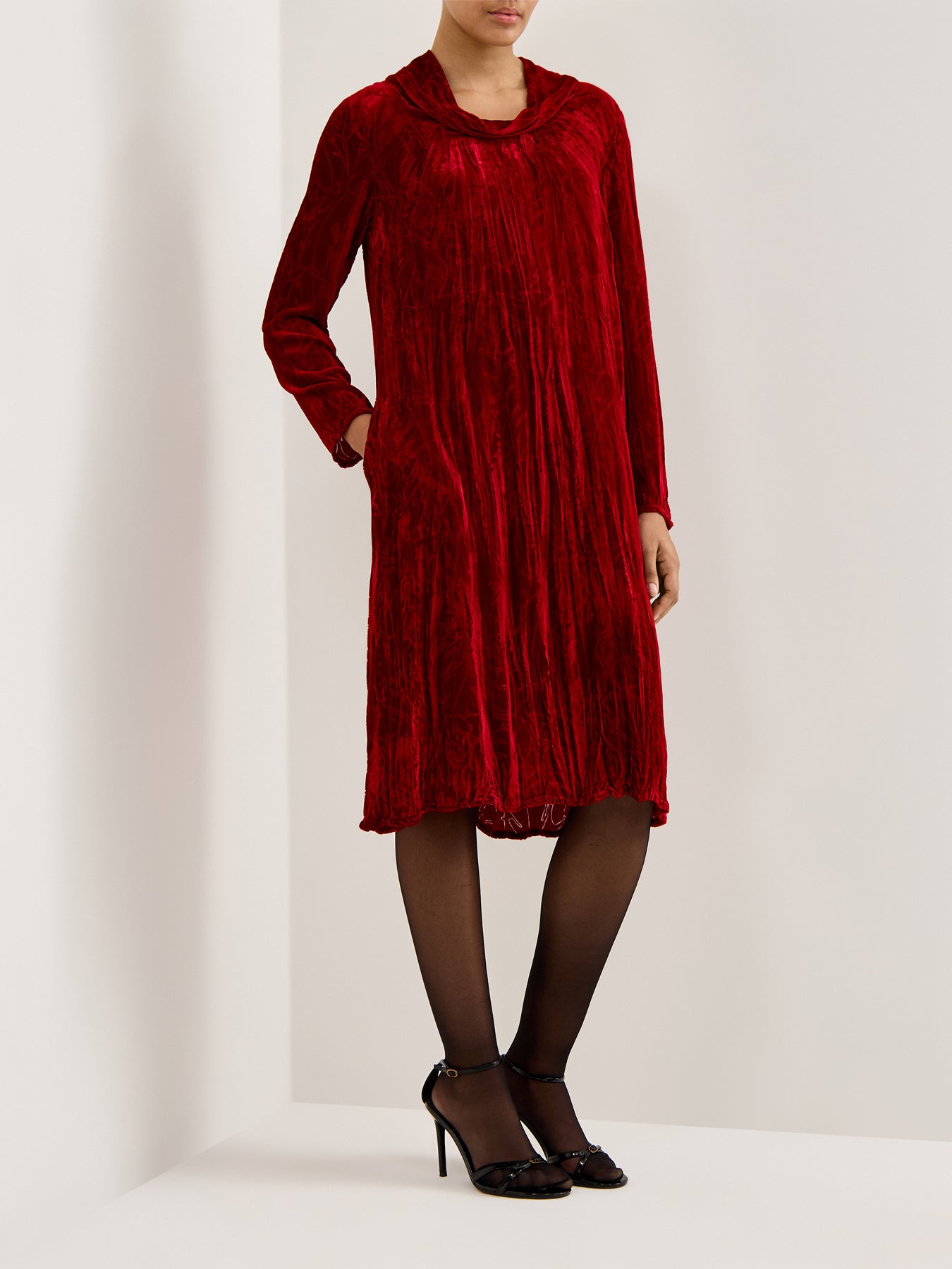 Leaf Print Devoré Dress Cherry Red