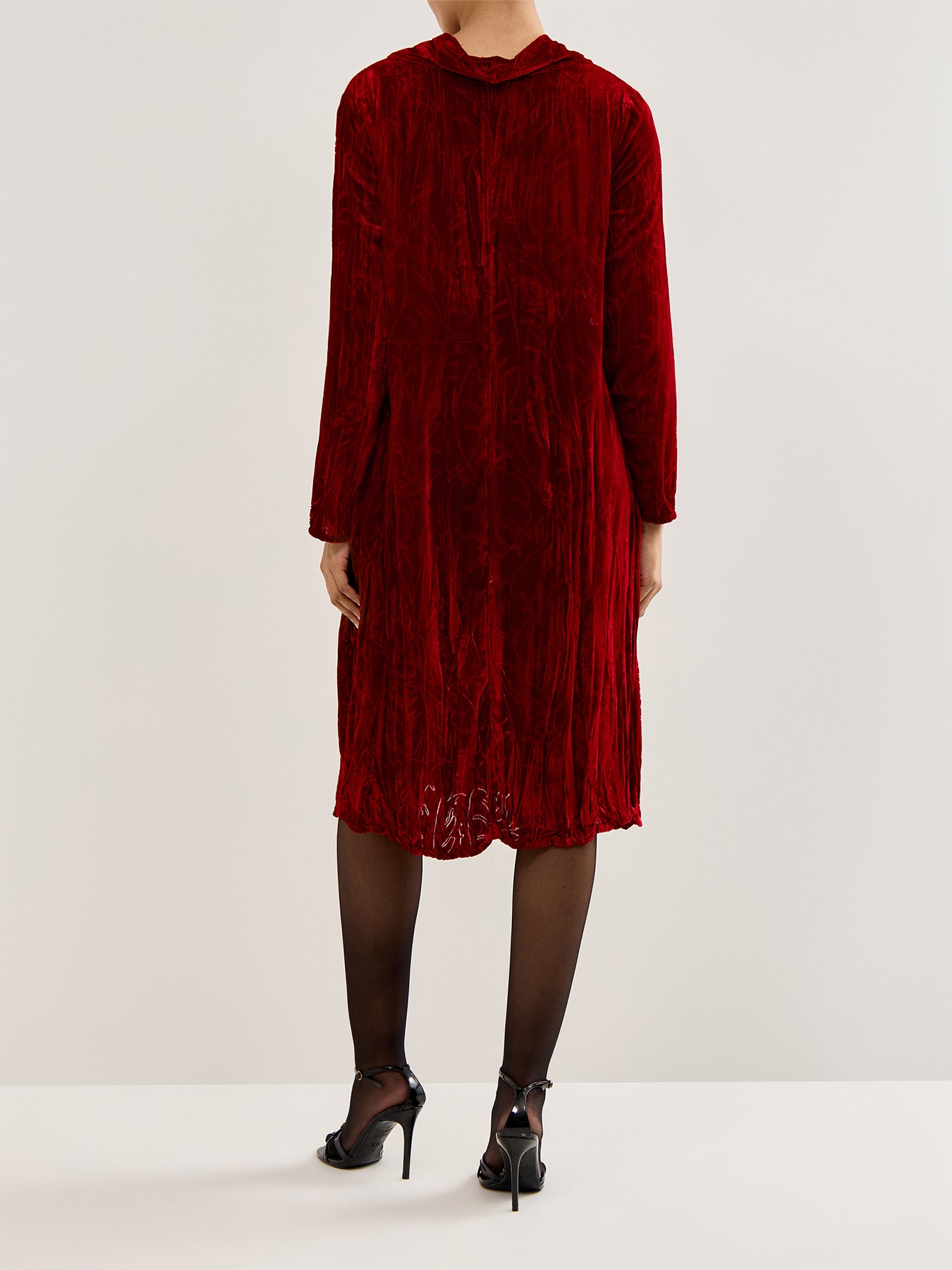 Leaf Print Devoré Dress Cherry Red