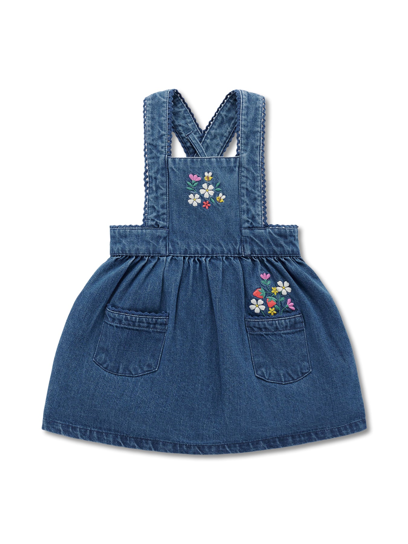 Embroidered Pinnie Mid Denim Cotton