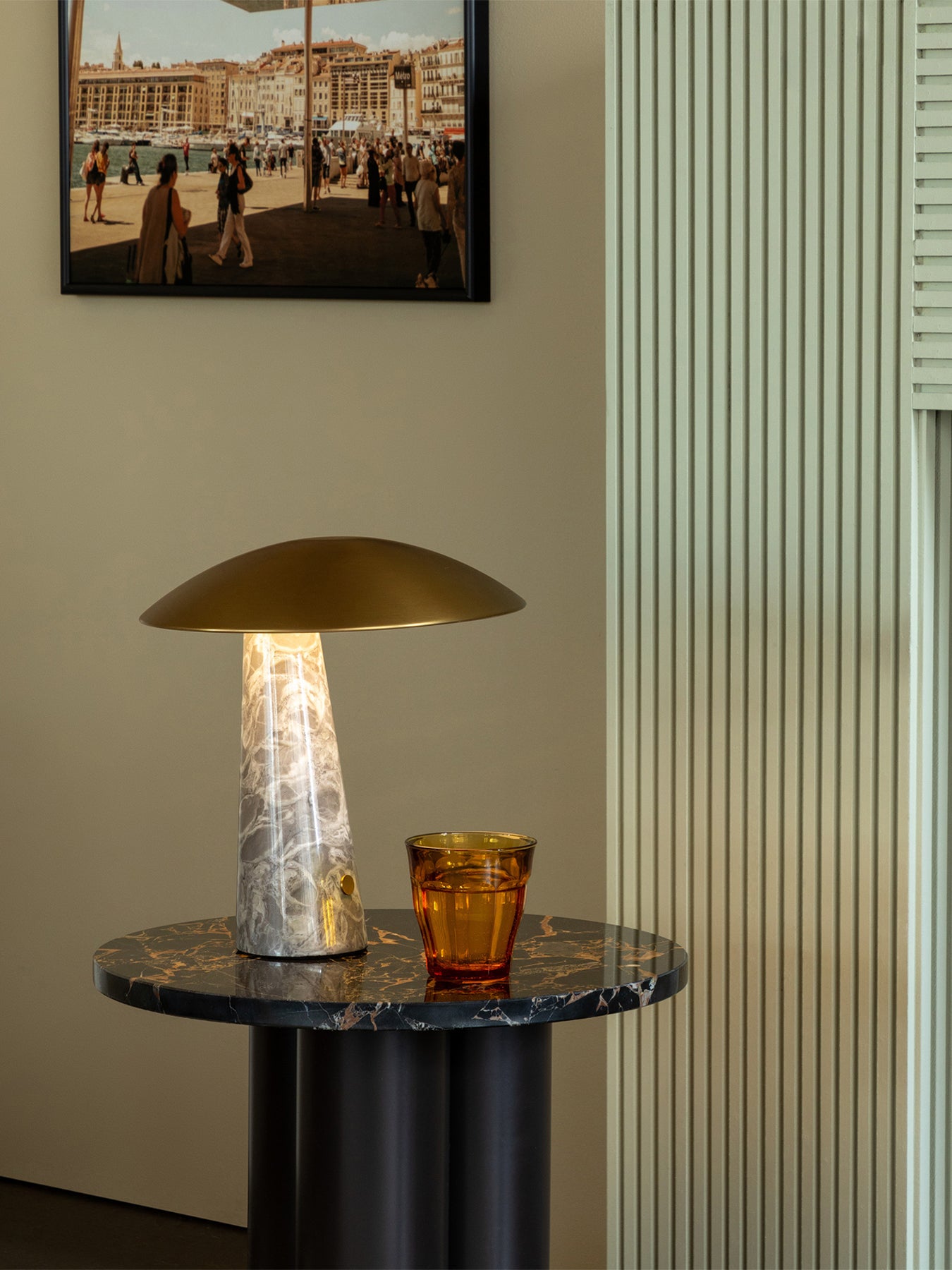 Abri LED Portable Table Lamp Brass/Grey Marble