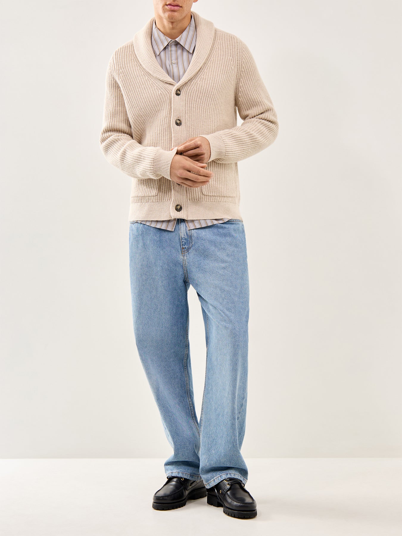 Wool-Blend Shawl Collar Cardigan Light Beige