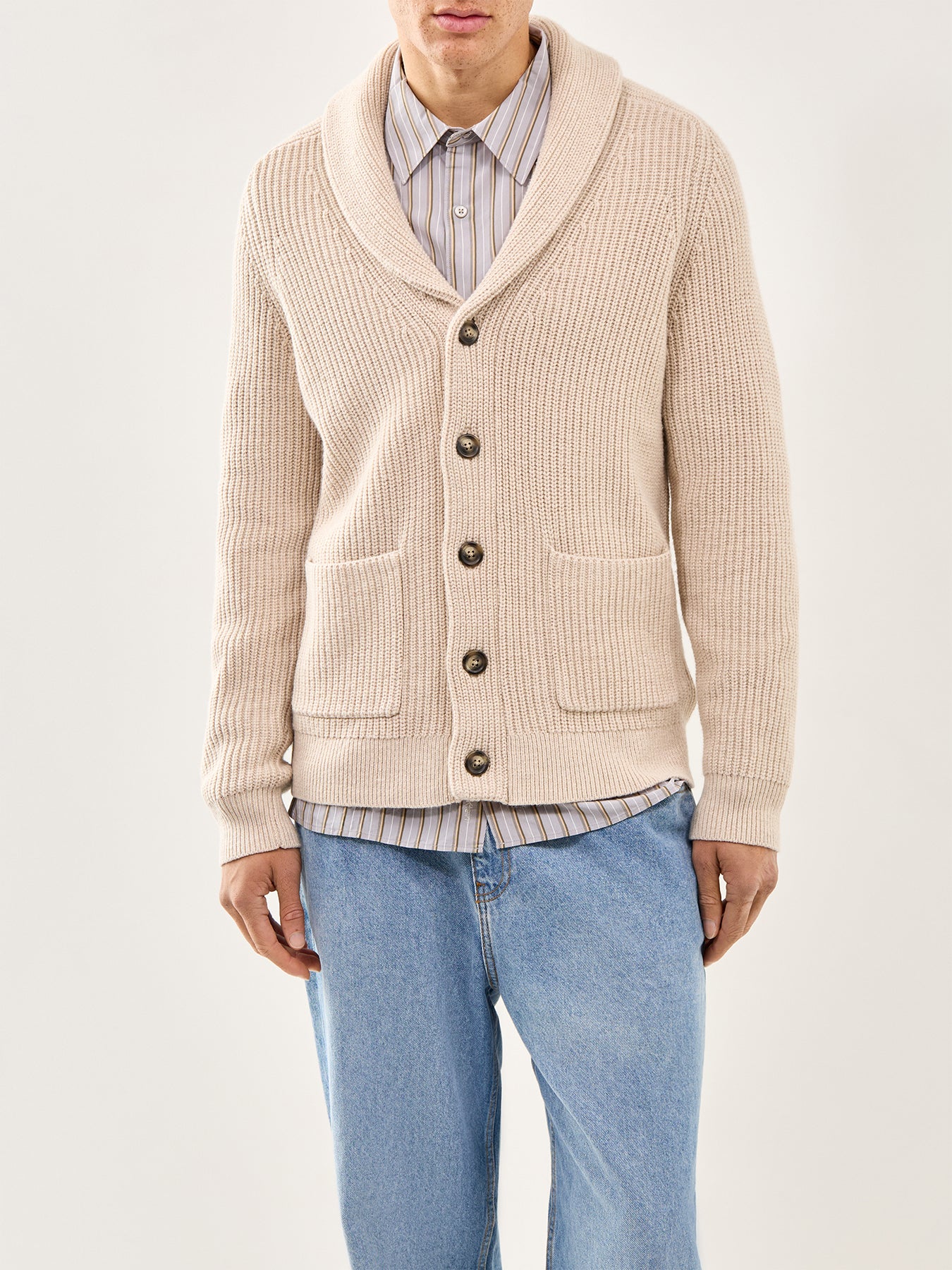 Wool-Blend Shawl Collar Cardigan Light Beige
