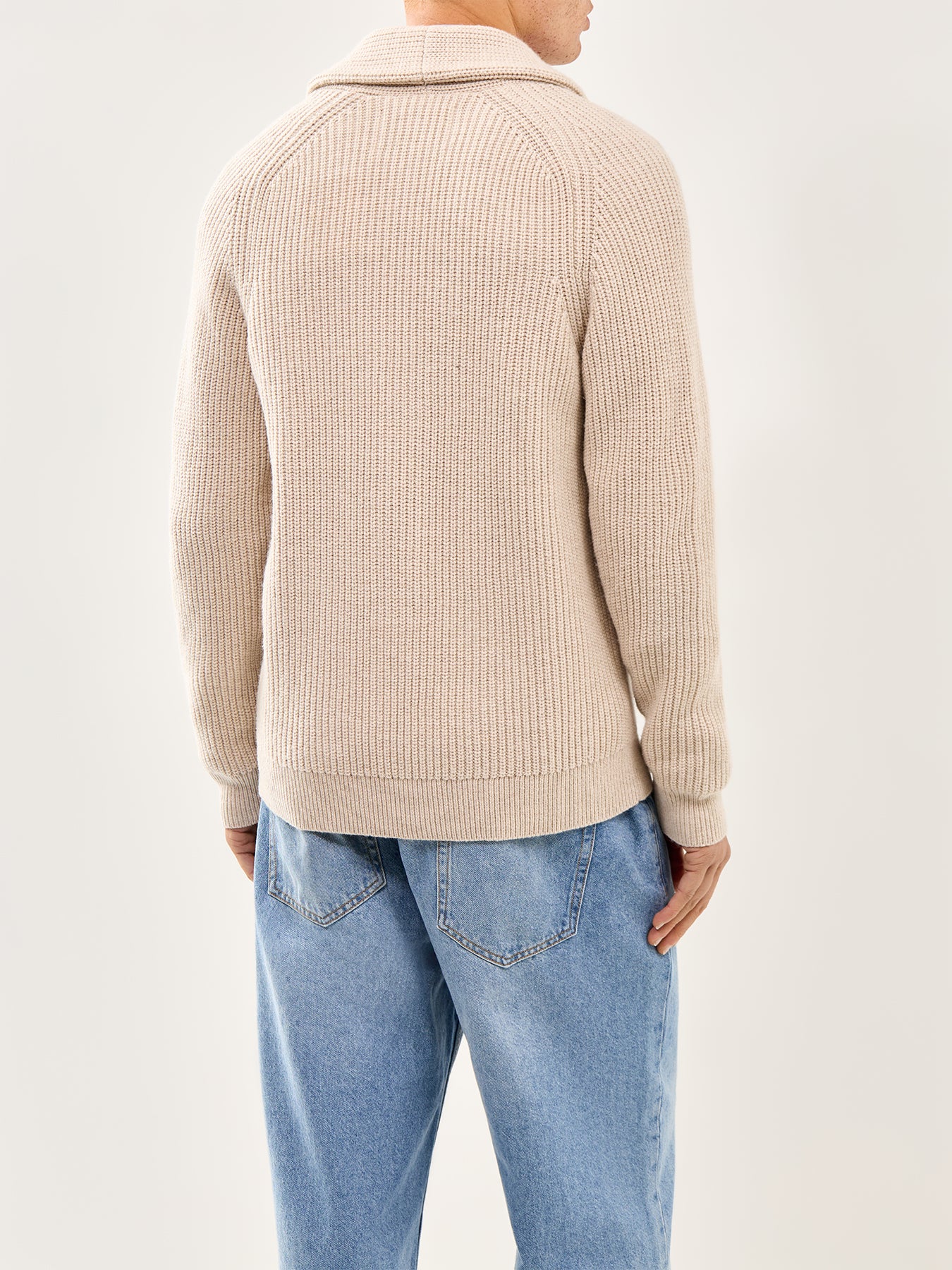 Wool-Blend Shawl Collar Cardigan Light Beige