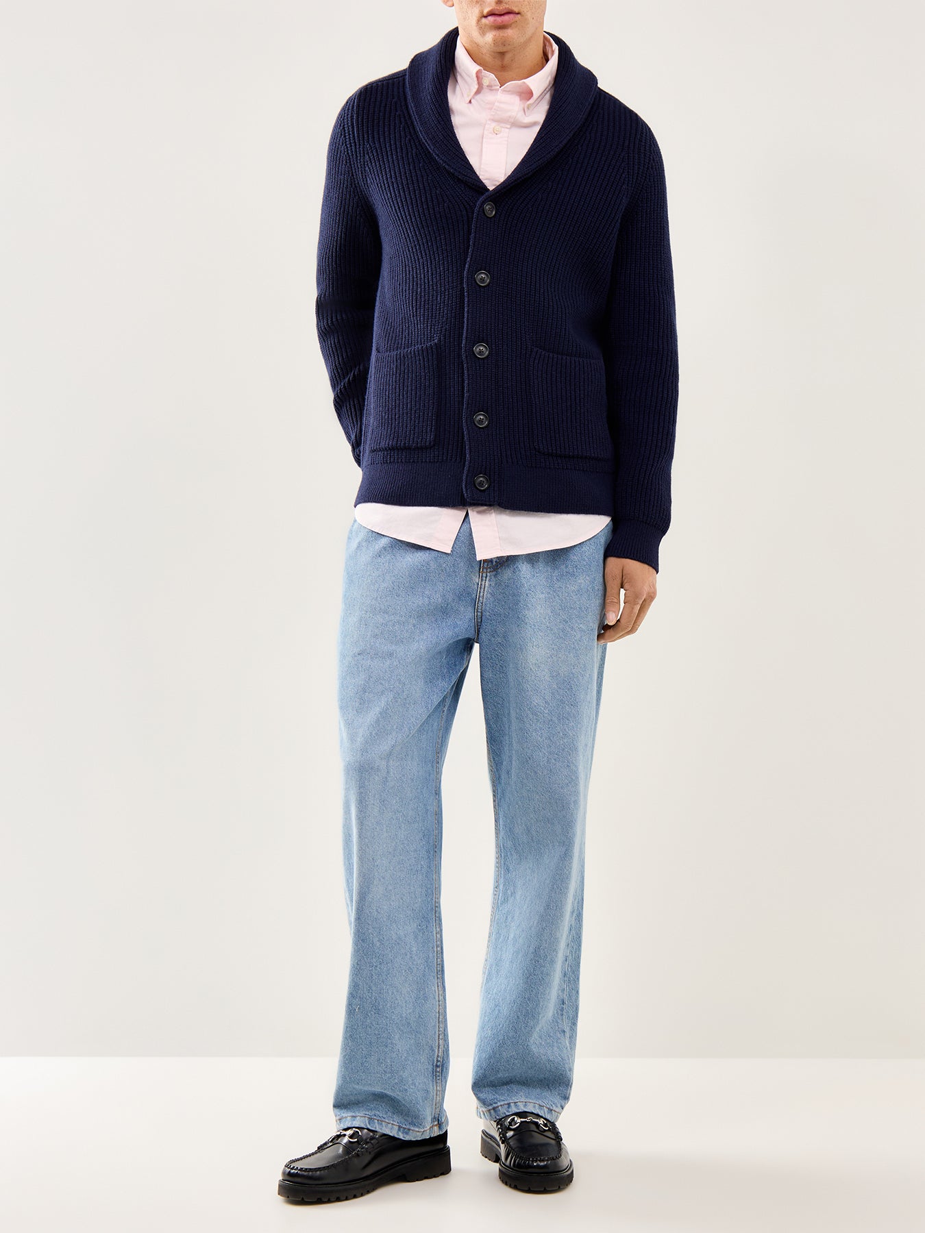 Wool-Blend Shawl Collar Cardigan Evening Blue