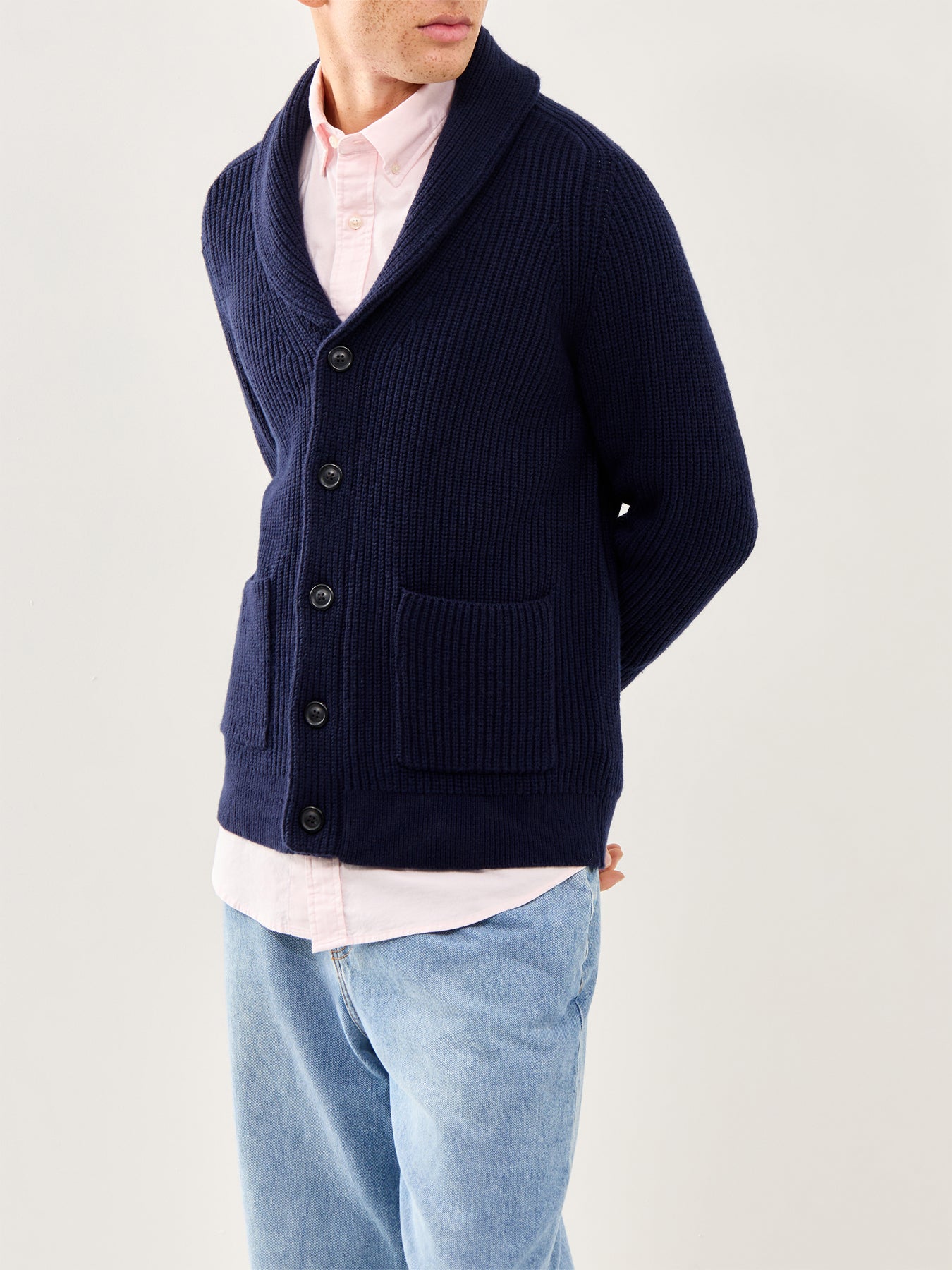 Wool-Blend Shawl Collar Cardigan Evening Blue