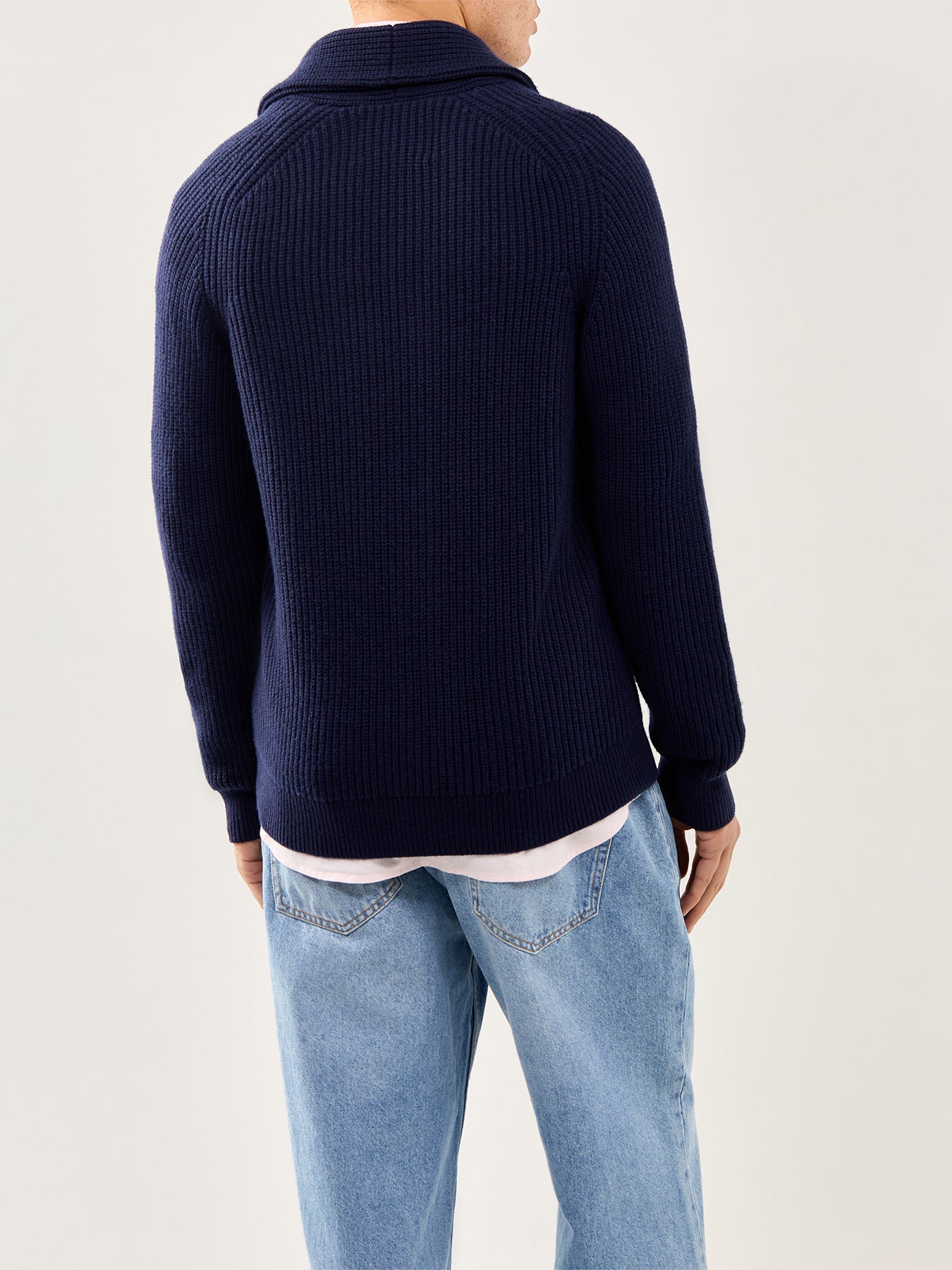 Wool-Blend Shawl Collar Cardigan Evening Blue