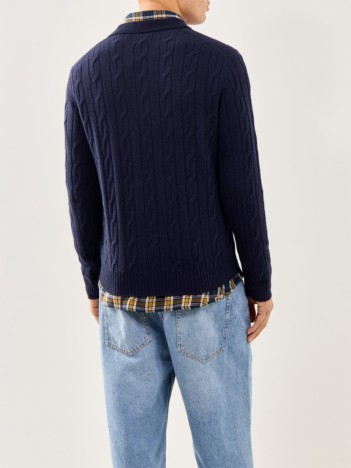 Lambswool Cable Polo Jumper Evening Blue