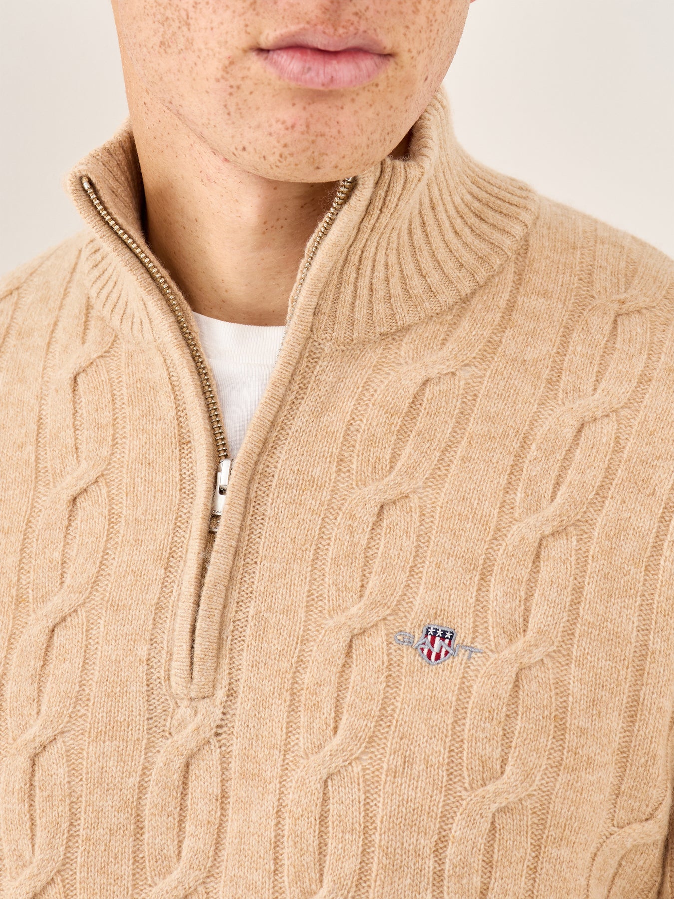 Lambswool Cable Half-Zip Jumper Khaki