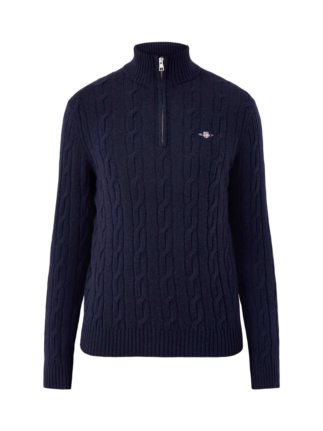Lambswool Cable Half-Zip Jumper Evening Blue