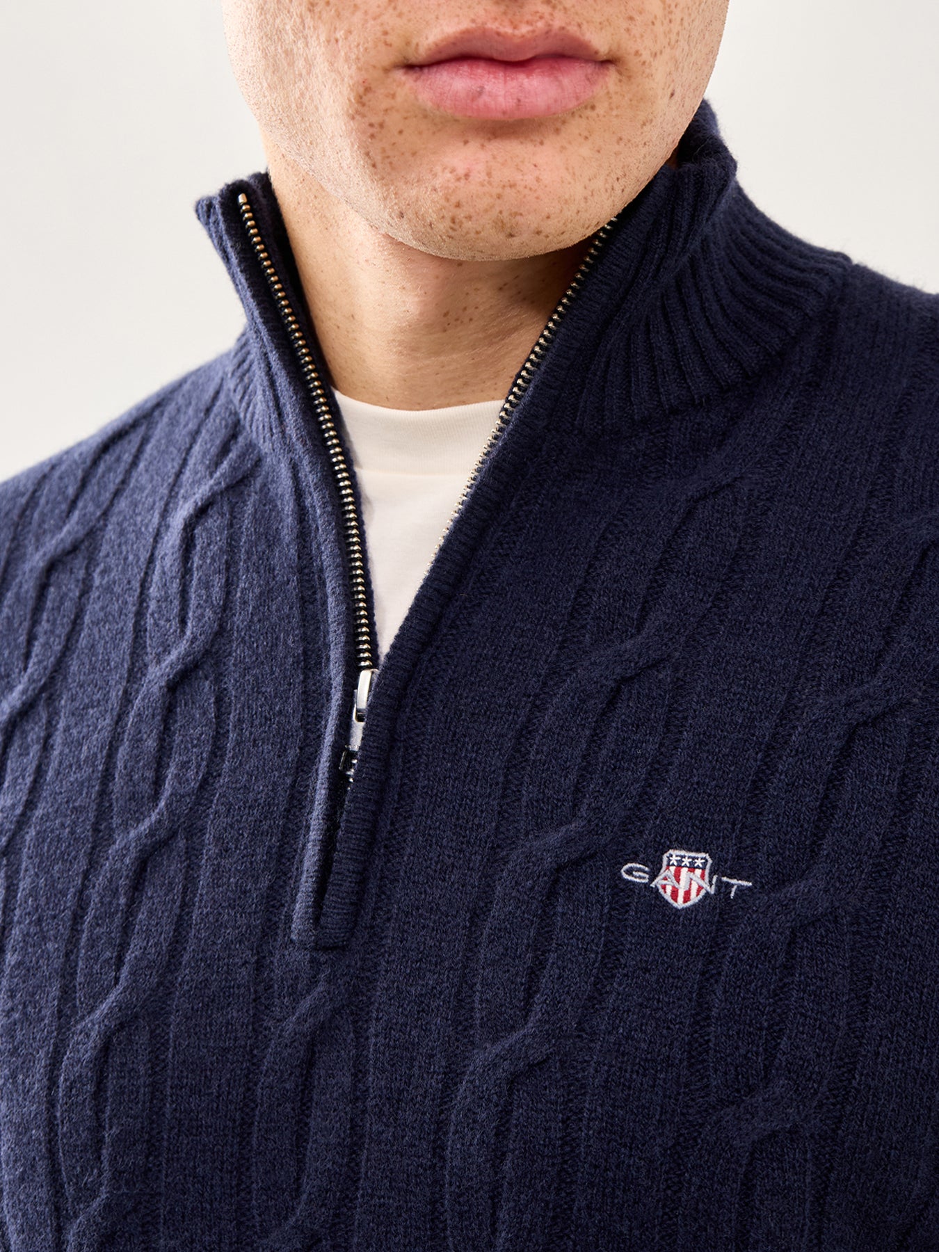 Lambswool Cable Half-Zip Jumper Evening Blue