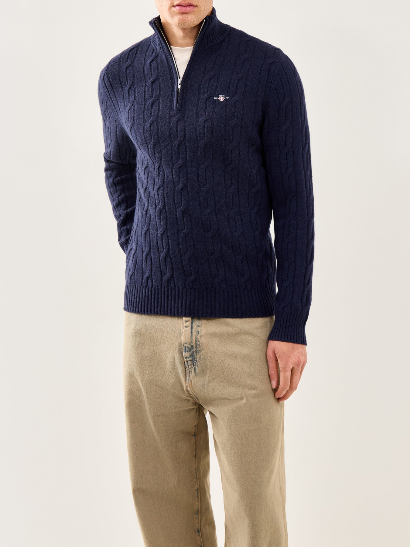 Lambswool Cable Half-Zip Jumper Evening Blue
