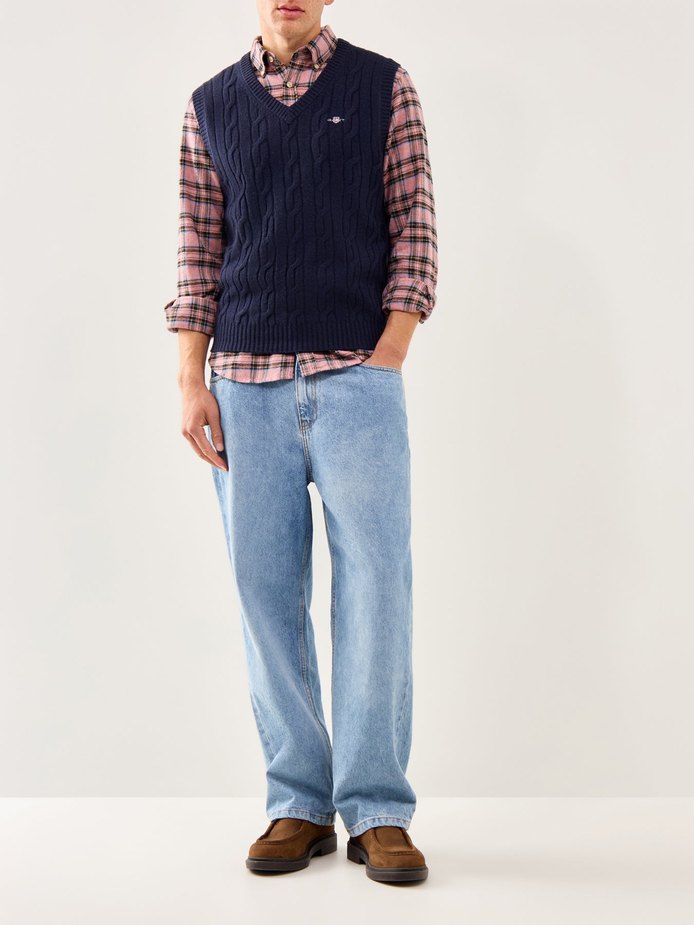 Lambswool Cable Vest Evening Blue