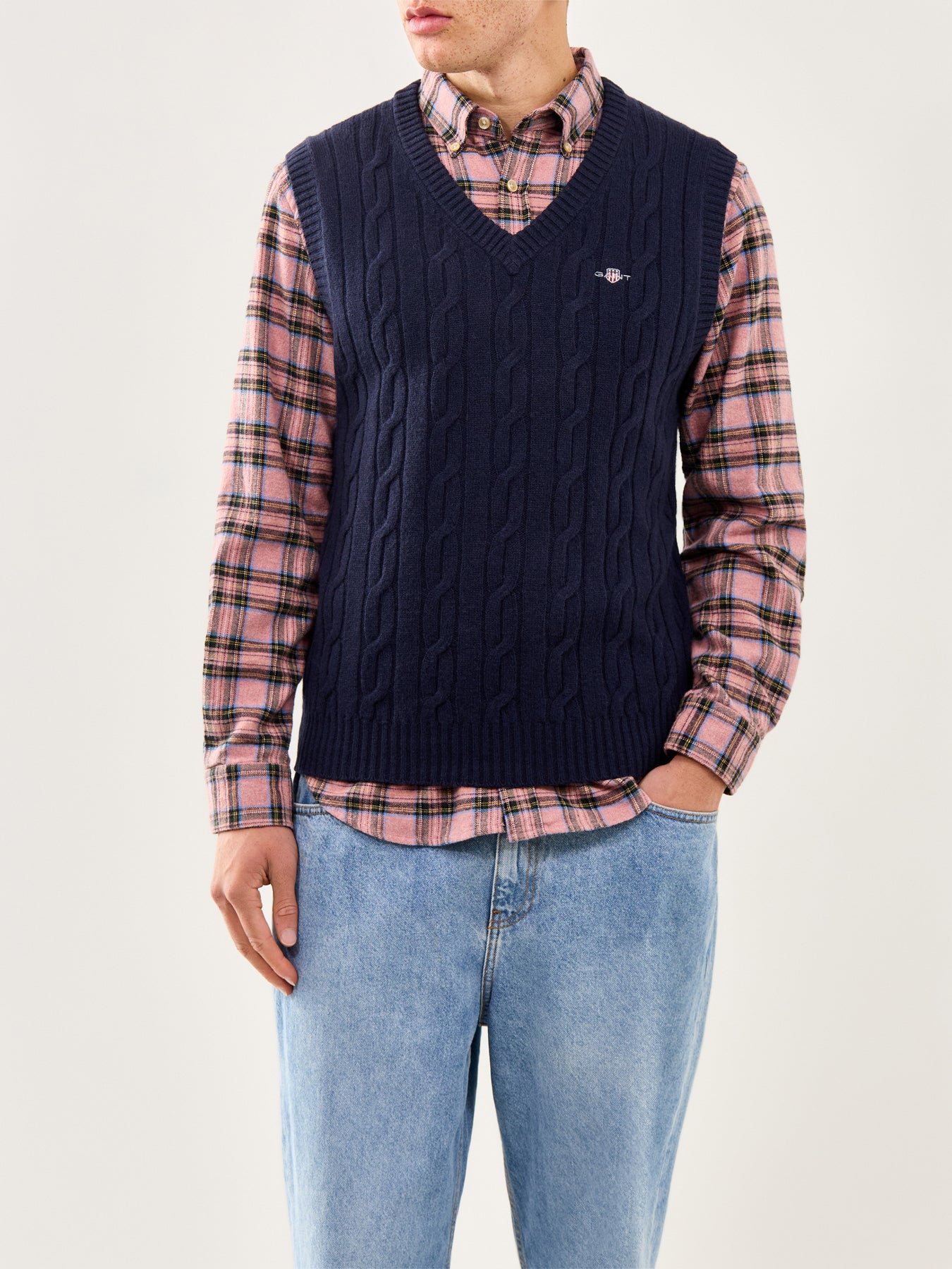 Lambswool Cable Vest Evening Blue