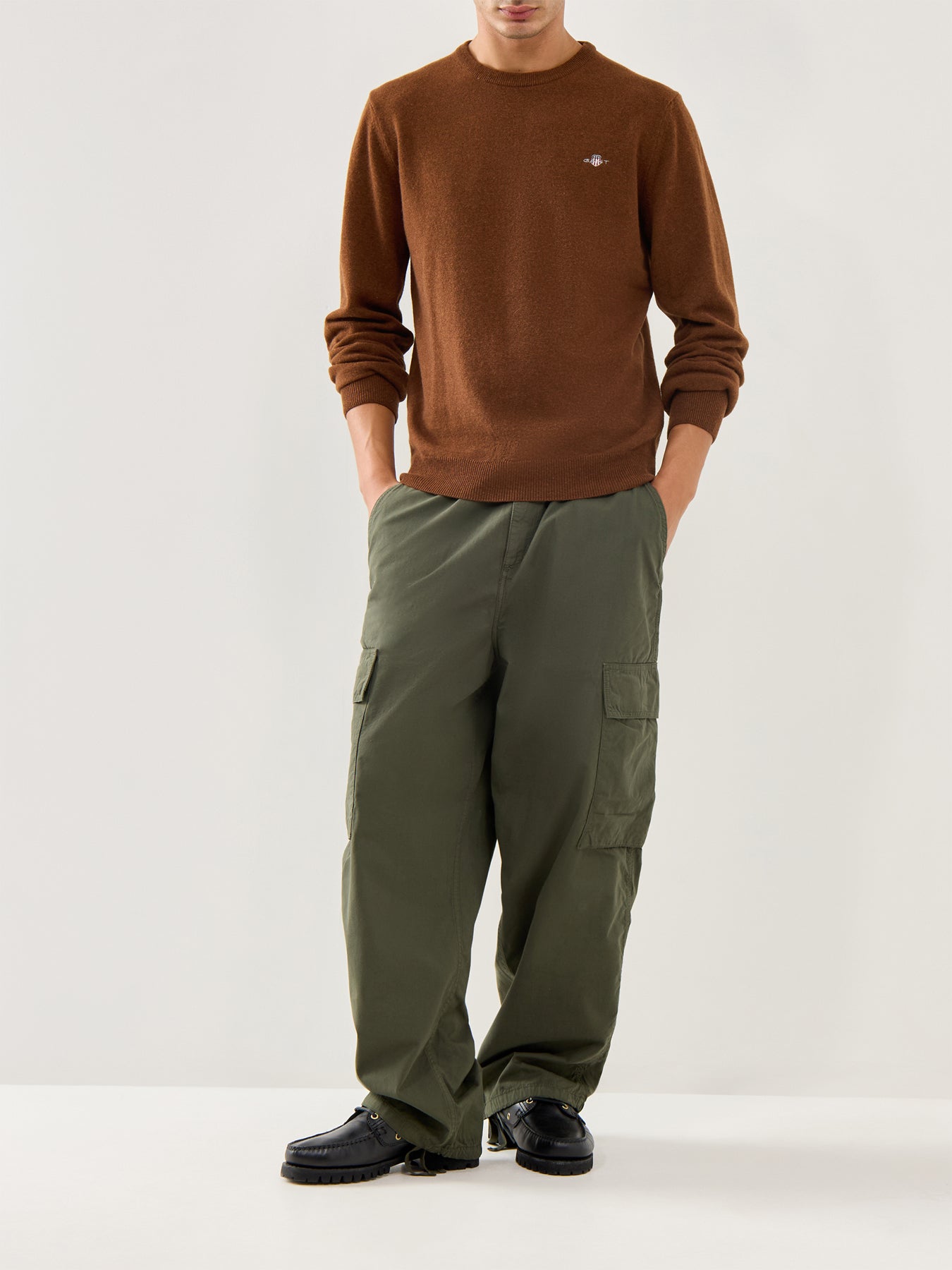 Superfine Lambswool Crewneck Mahogany Brown