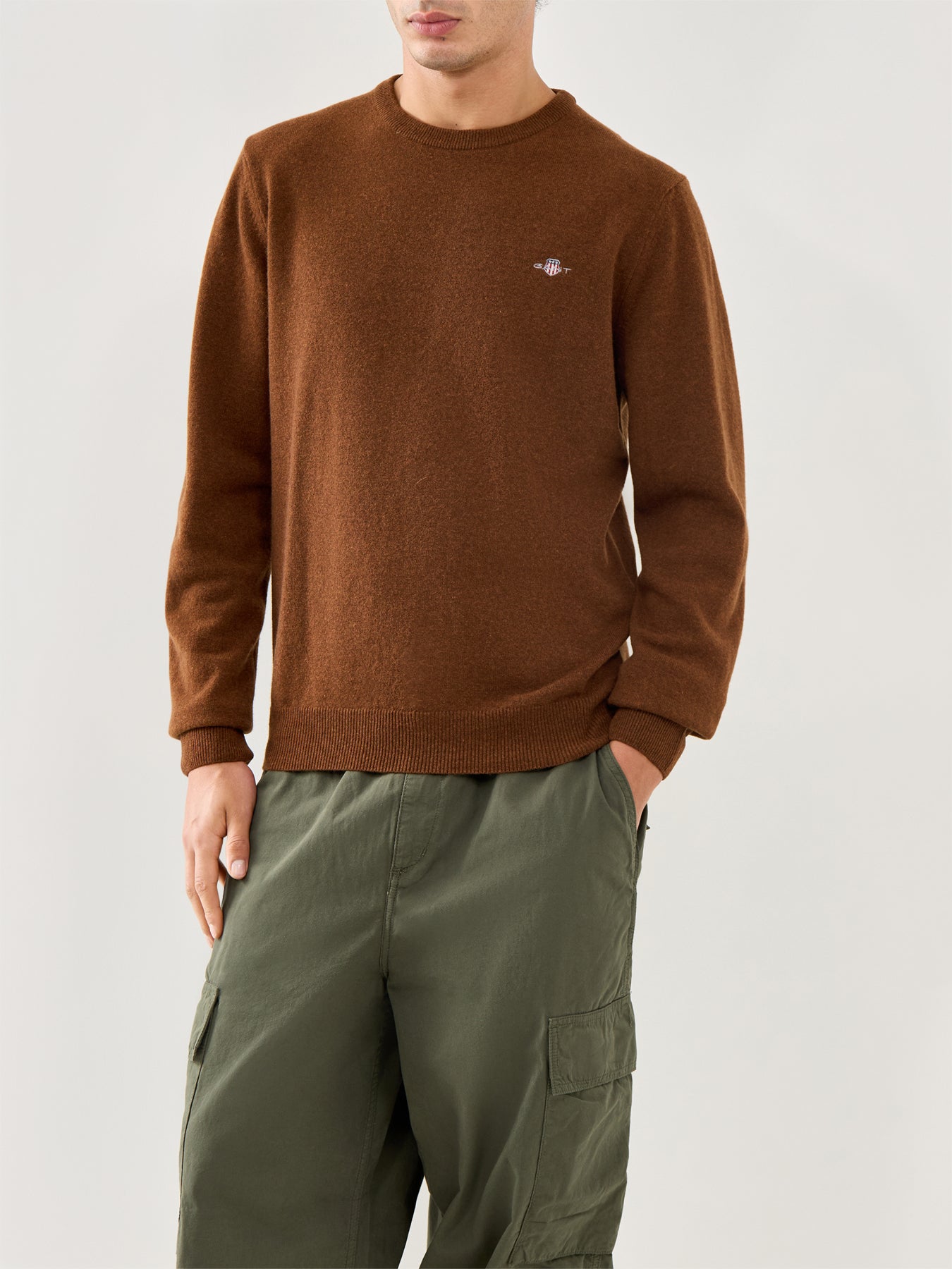 Superfine Lambswool Crewneck Mahogany Brown