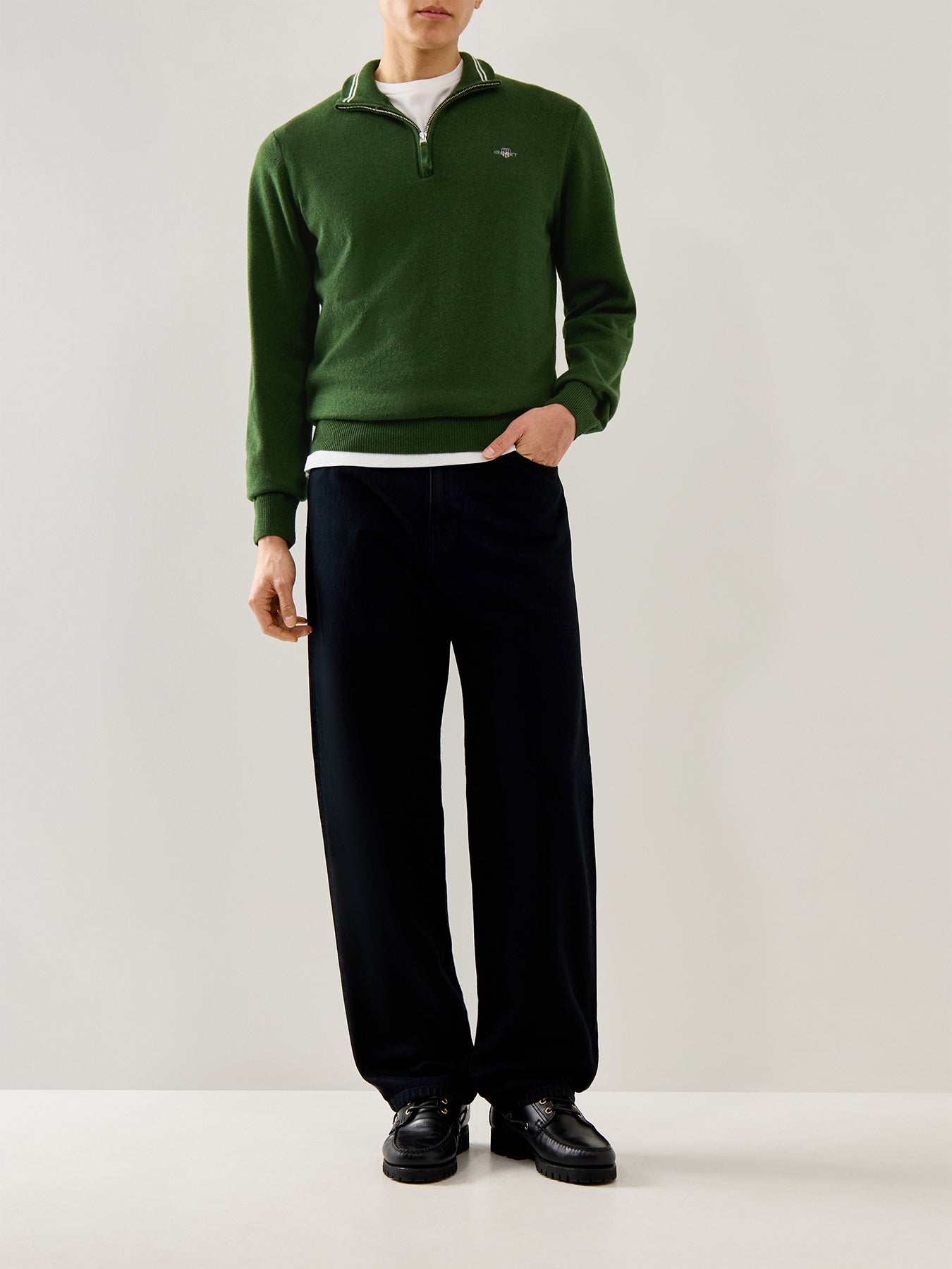 Superfine Lambswool Half Zip Green