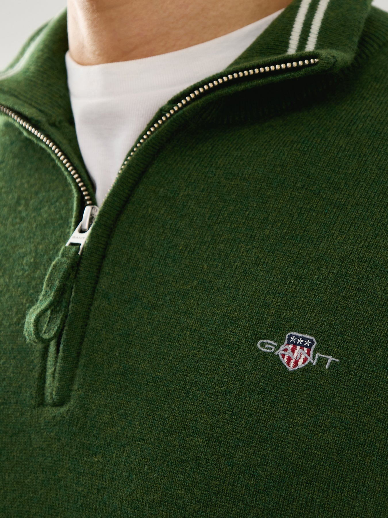 Superfine Lambswool Half Zip Green
