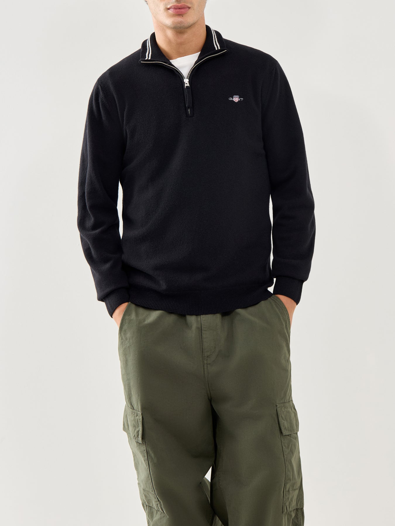 Superfine Lambswool Half Zip Black