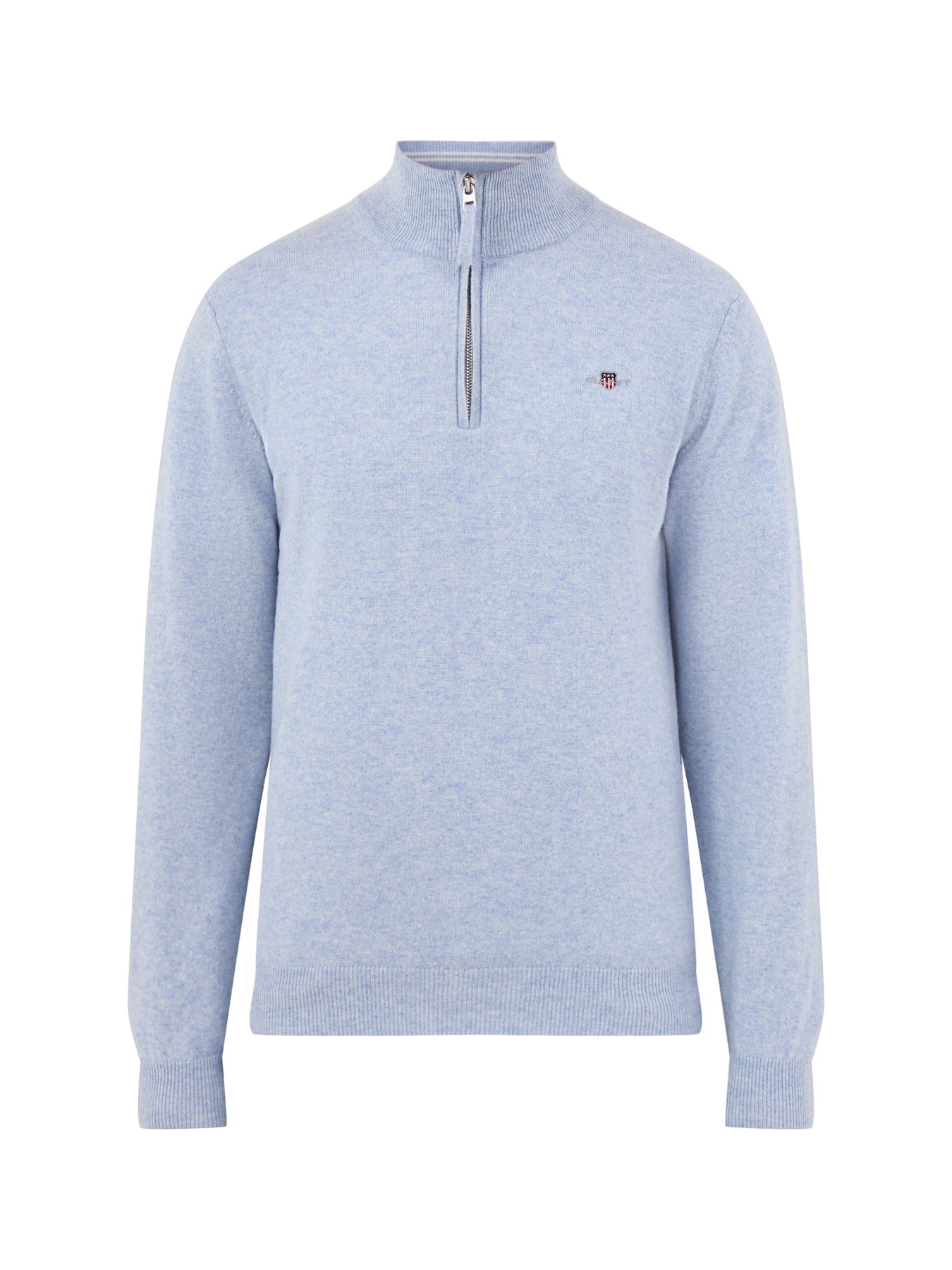 Superfine Lambswool Half-Zip Jumper Light Blue Melange