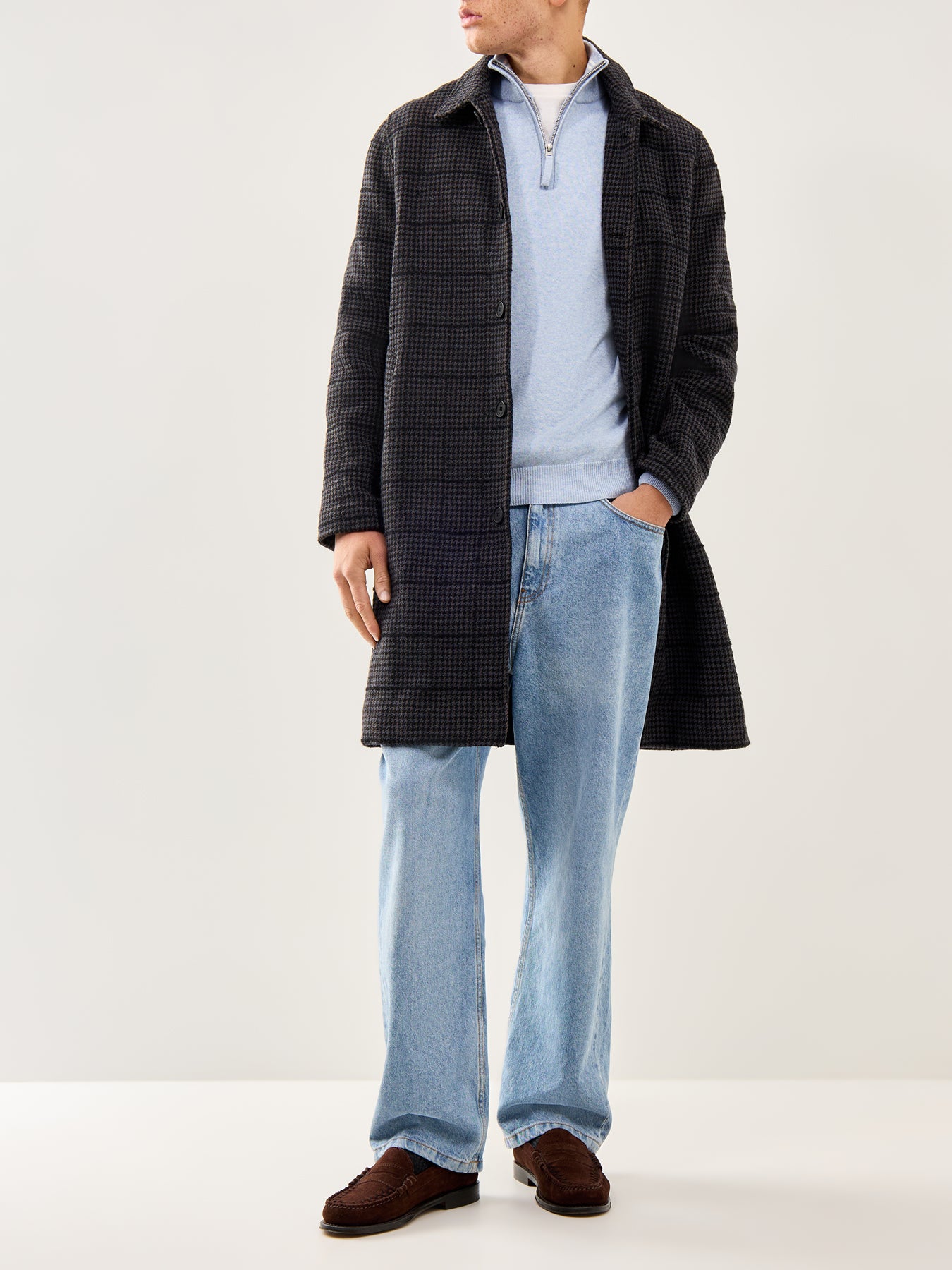 Superfine Lambswool Half-Zip Jumper Light Blue Melange