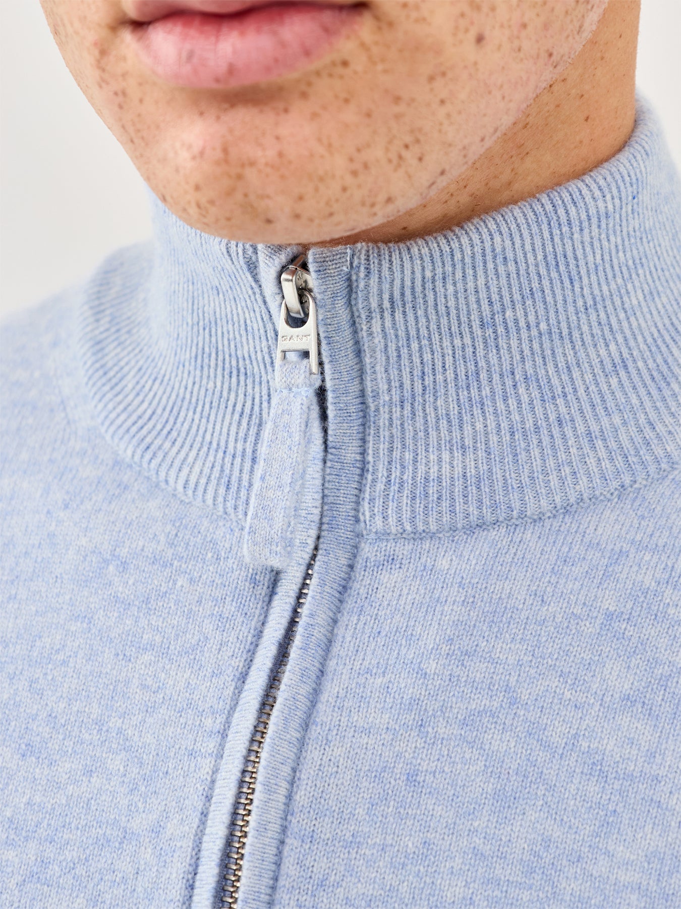Superfine Lambswool Half-Zip Jumper Light Blue Melange