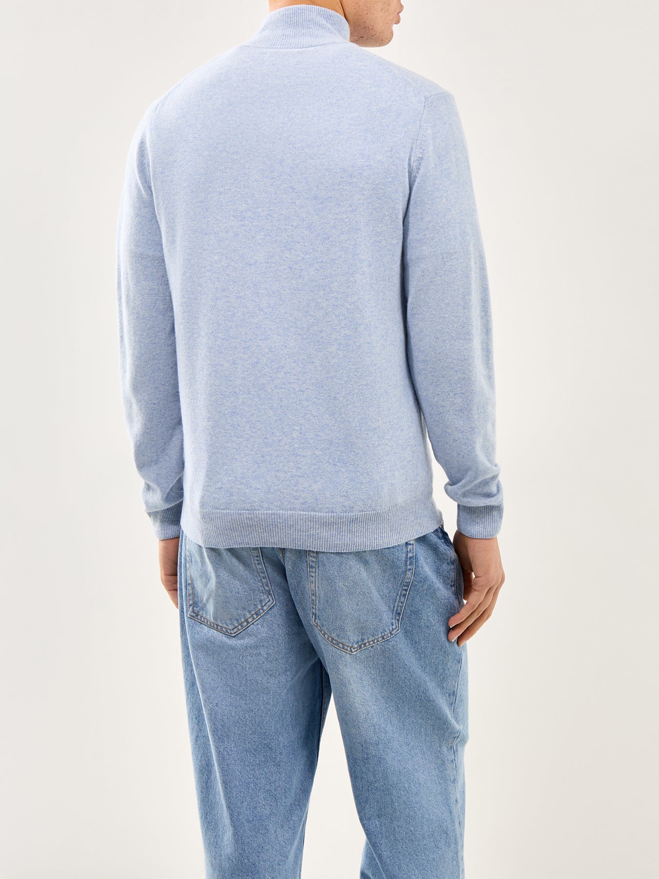 Superfine Lambswool Half-Zip Jumper Light Blue Melange