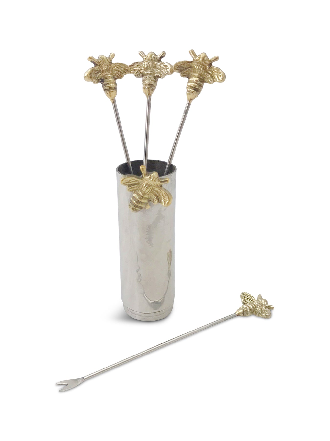 Set of Four Woodland Bee Olive Picks and Holder