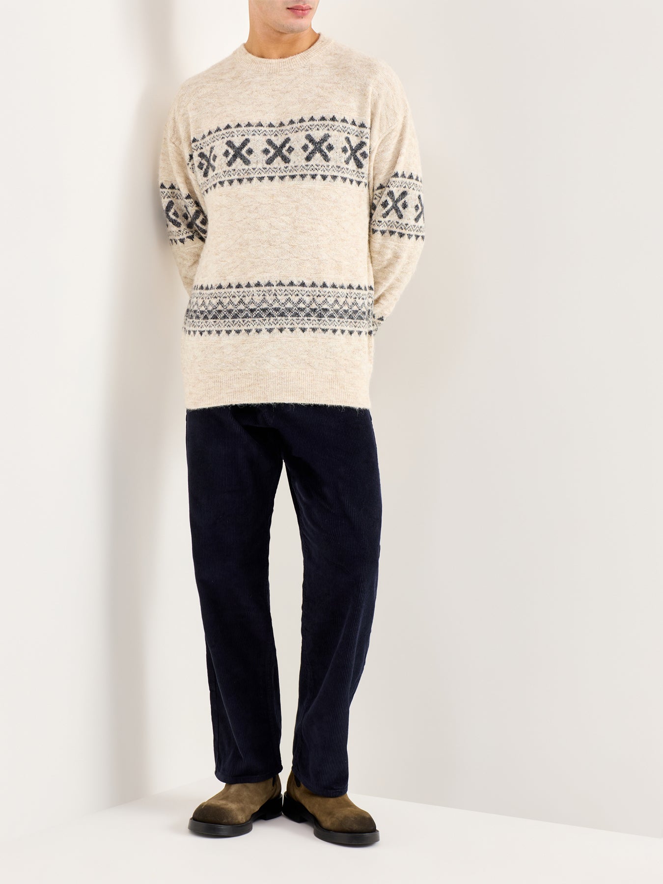 Lumax Fairisle Knit Crew Neck Jumper Brown