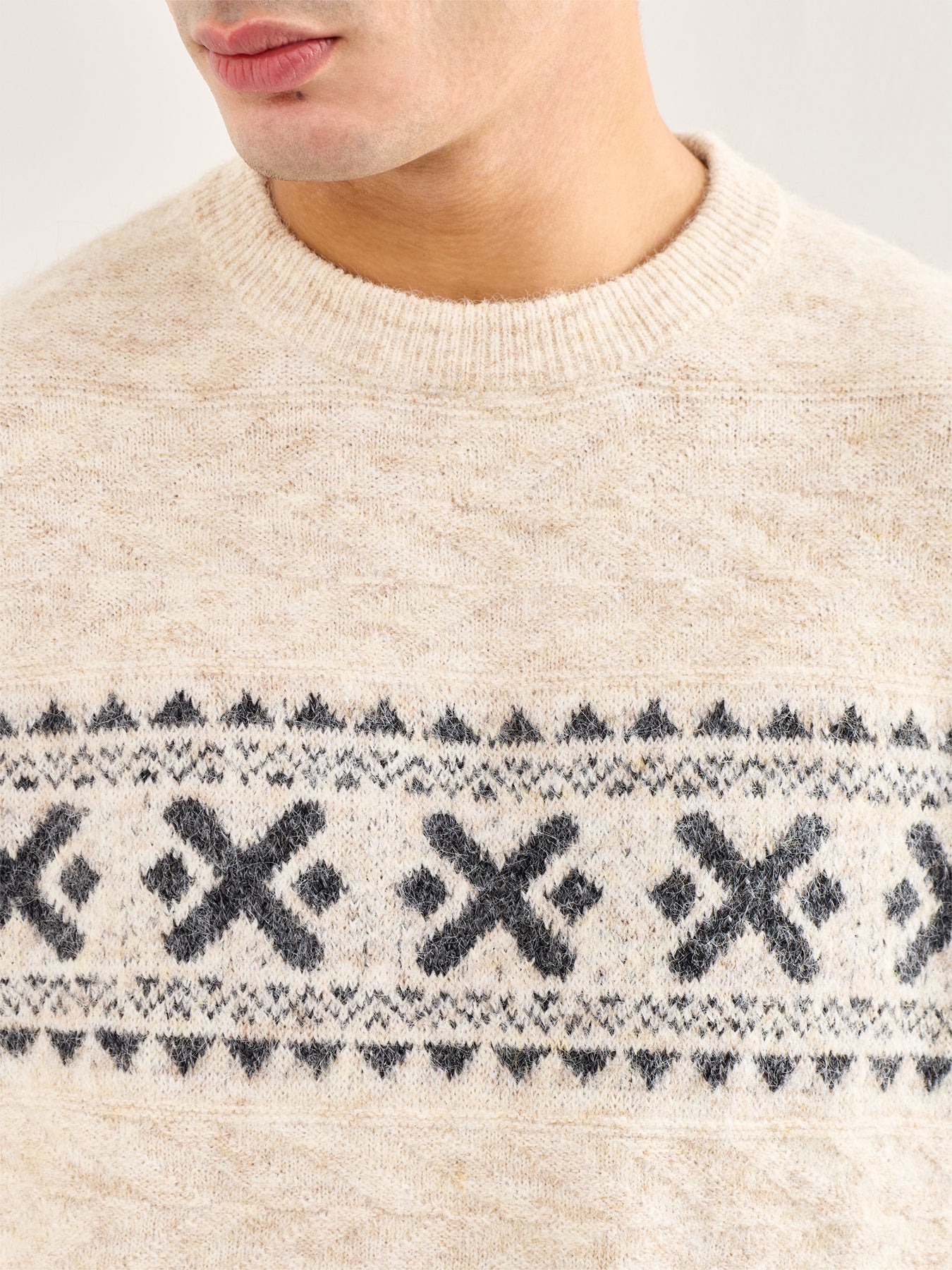 Lumax Fairisle Knit Crew Neck Jumper Brown