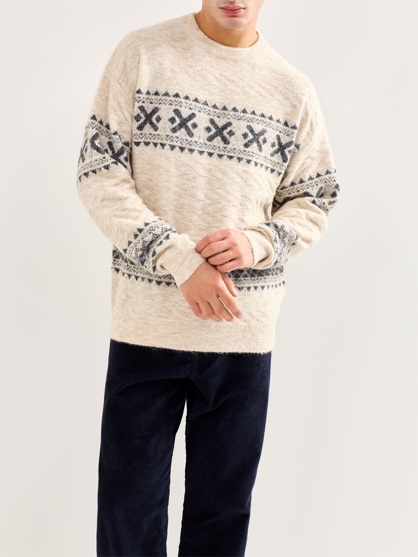 Lumax Fairisle Knit Crew Neck Jumper Brown